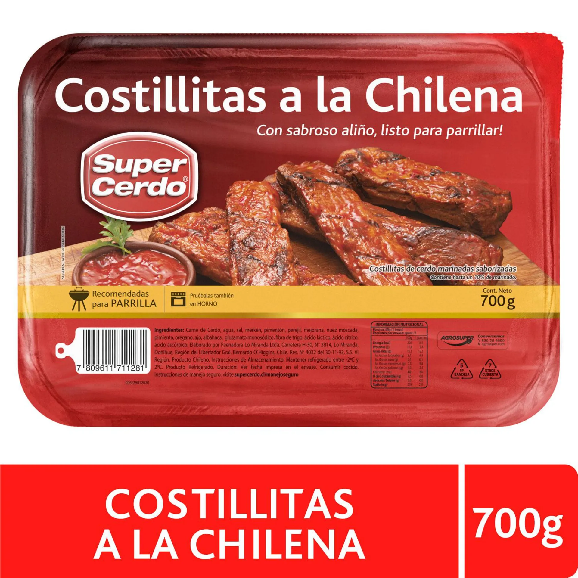 Costillitas a la chilena Super Cerdo 700 g