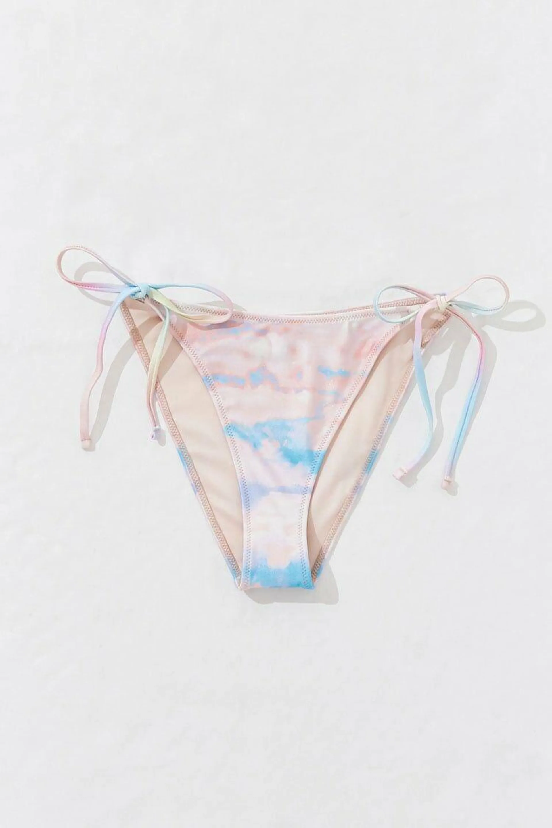 Self-Tie Cloud Wash Bikini Bottoms Pink Blue