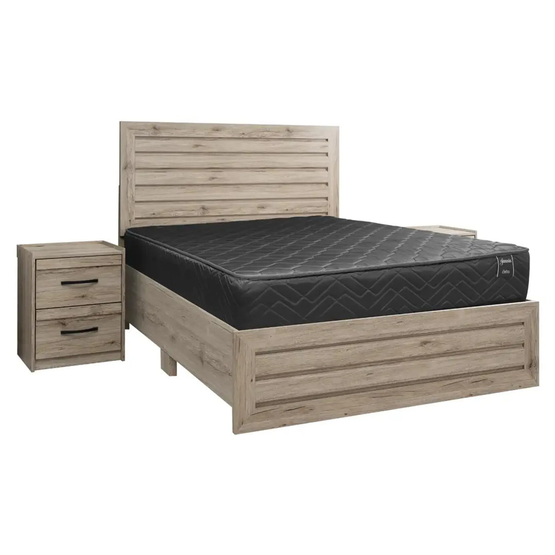 Cama Celine 2 plazas + Veladores + Colchon Genesis