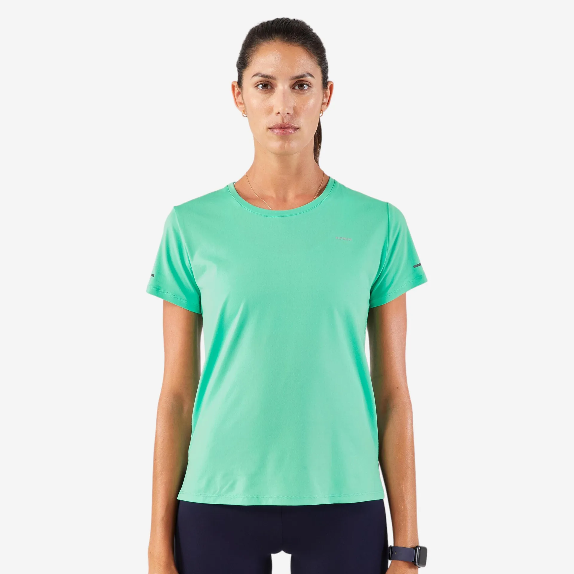 POLERA RUNNING TRANSPIRABLE MUJER KIPRUN RUN 500 DRY VERDE