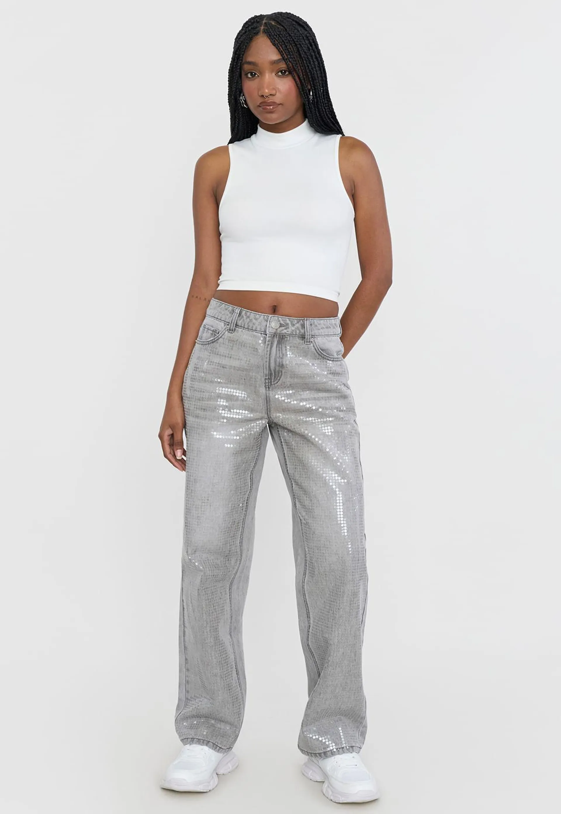 Jeans Mujer Brillos Gris