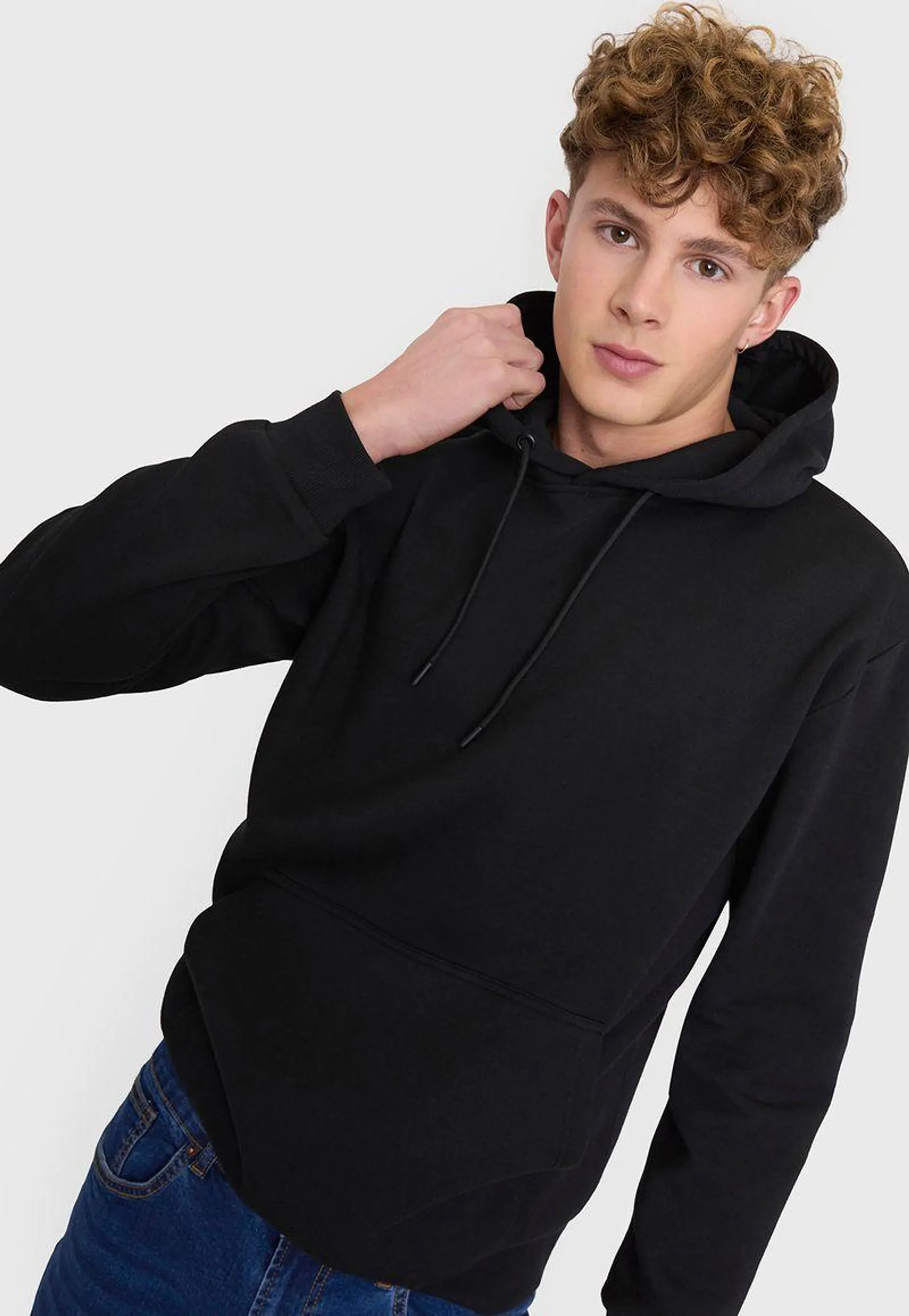 Polerón Hombre Hoodie Liso Color Negro