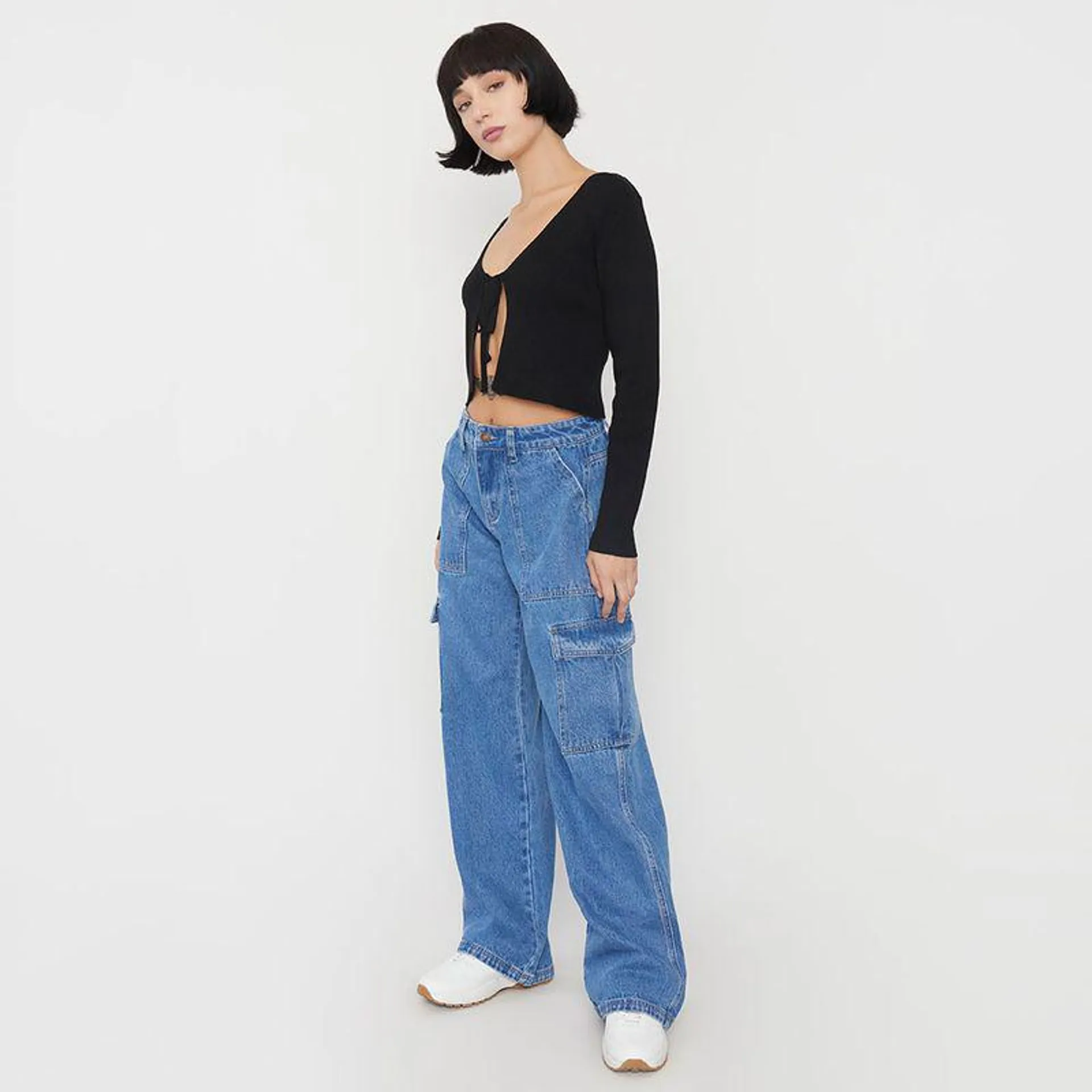 Jeans Mujer 90´S Cargo Azul Medio
