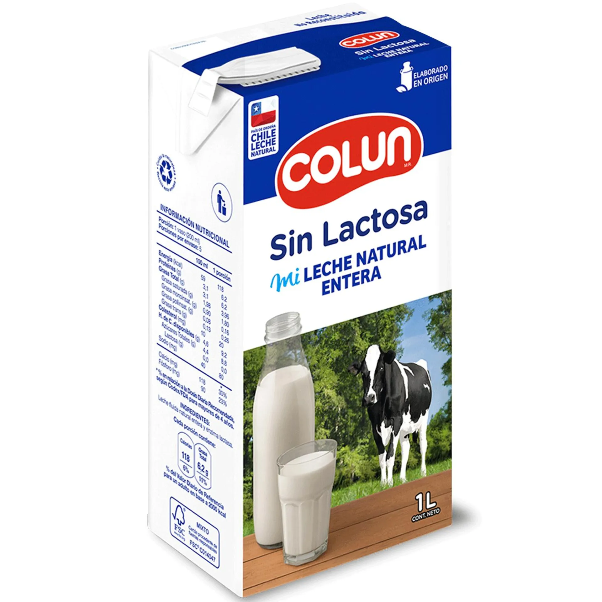 Leche Colun Entera Sin Lactosa 1 L