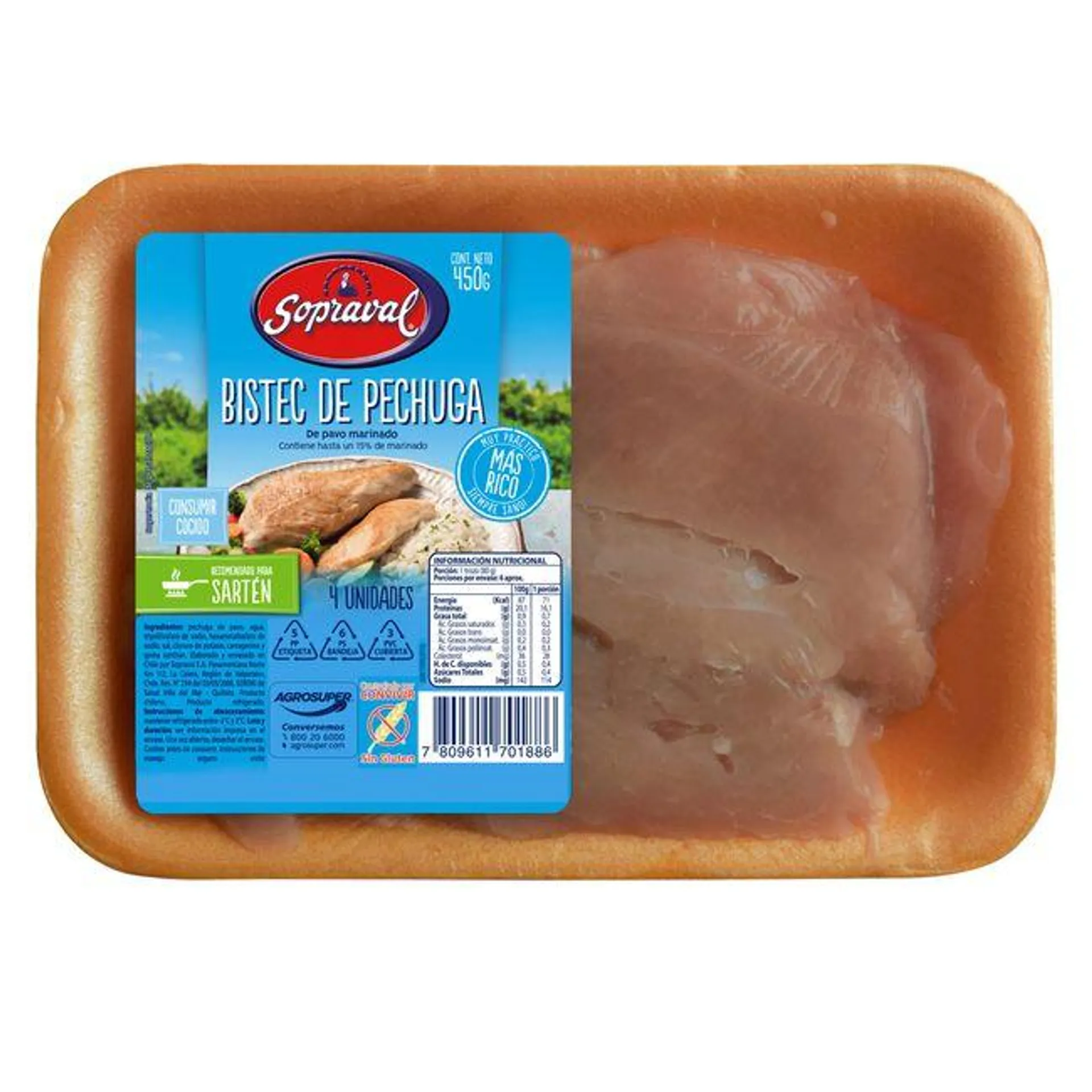 Bistec de Pechuga de Pavo Sopraval 450 g