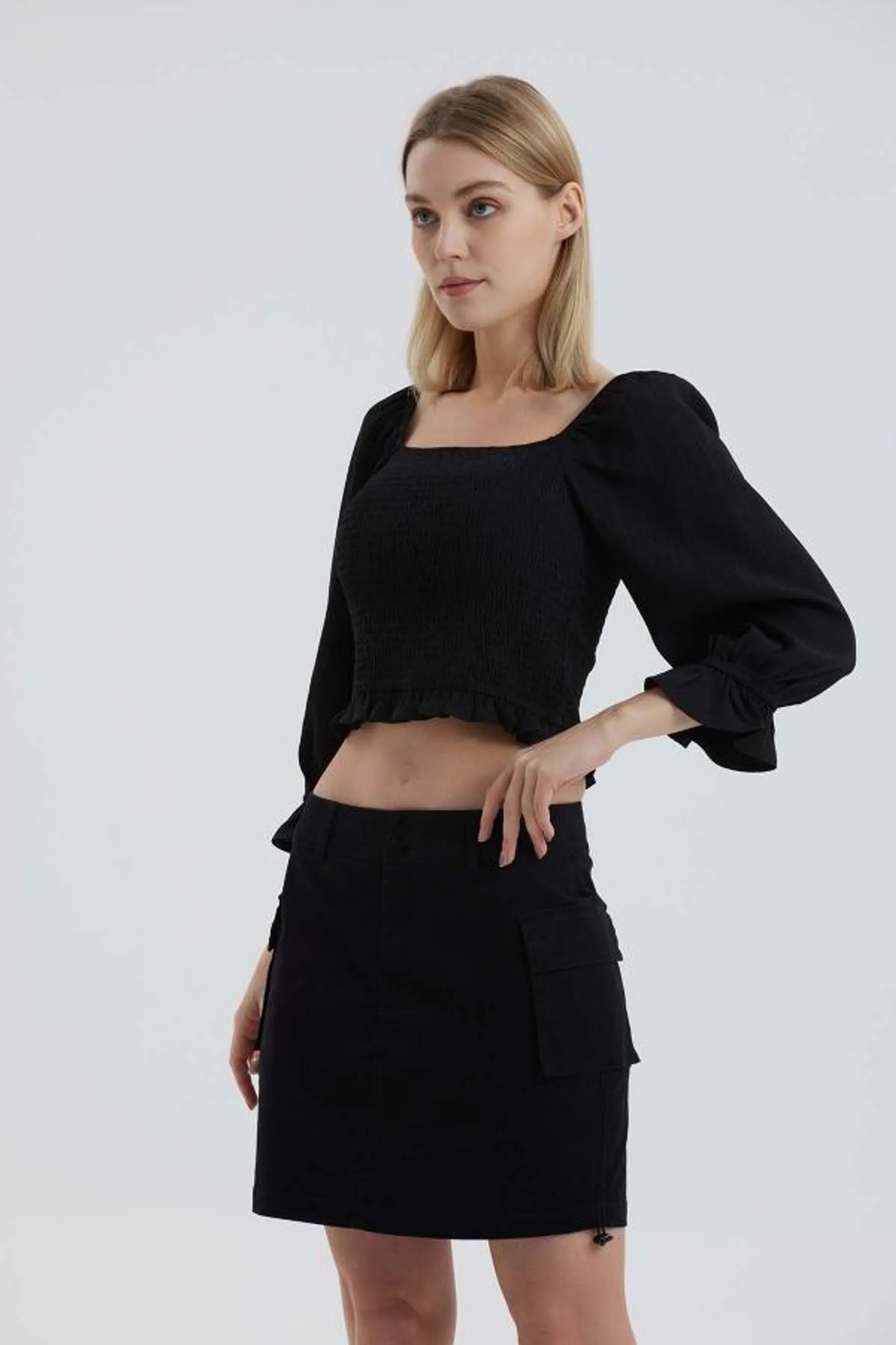 Blusa mujer panal vuelos negro