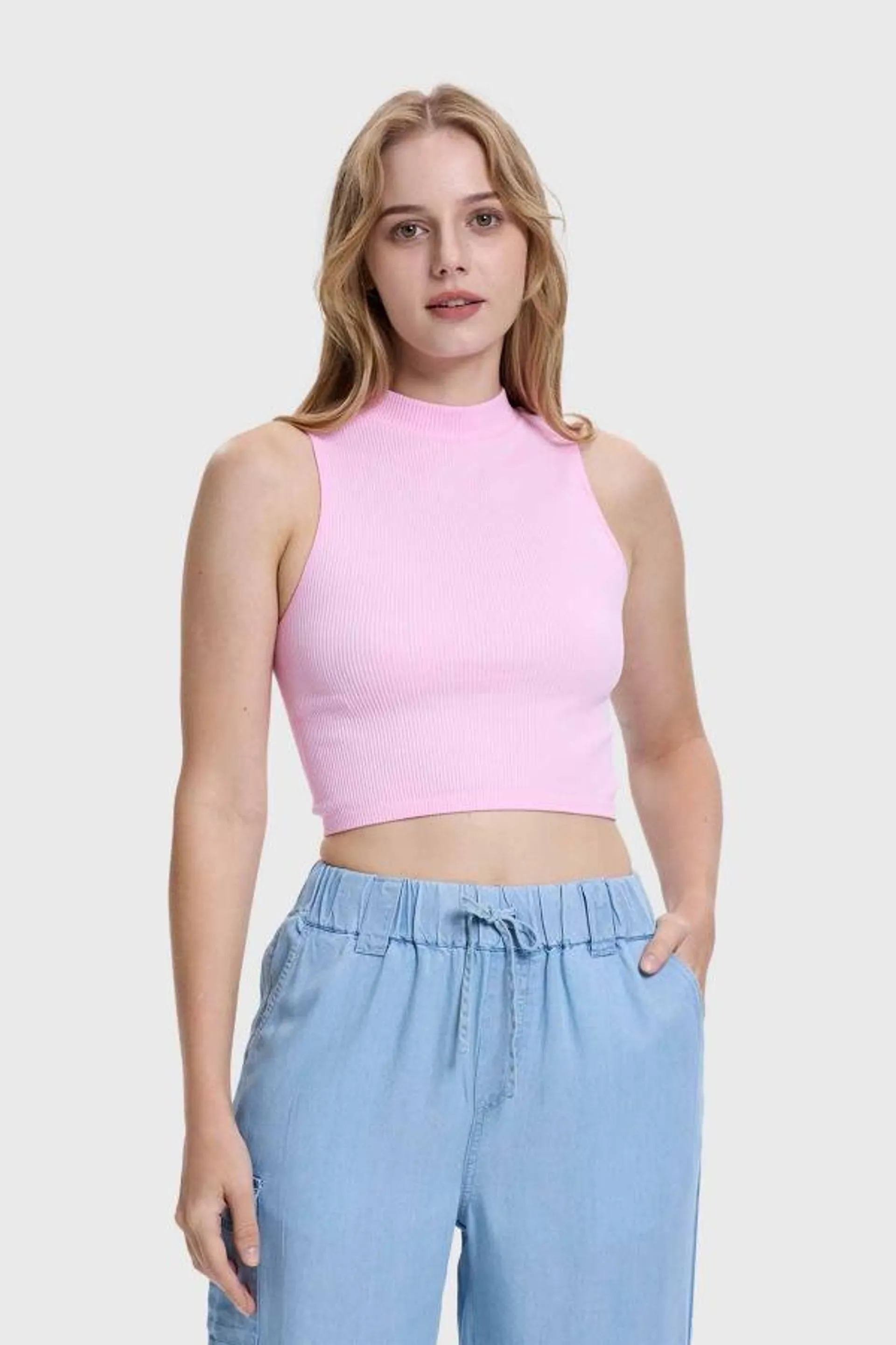 Polera mujer liso rosado