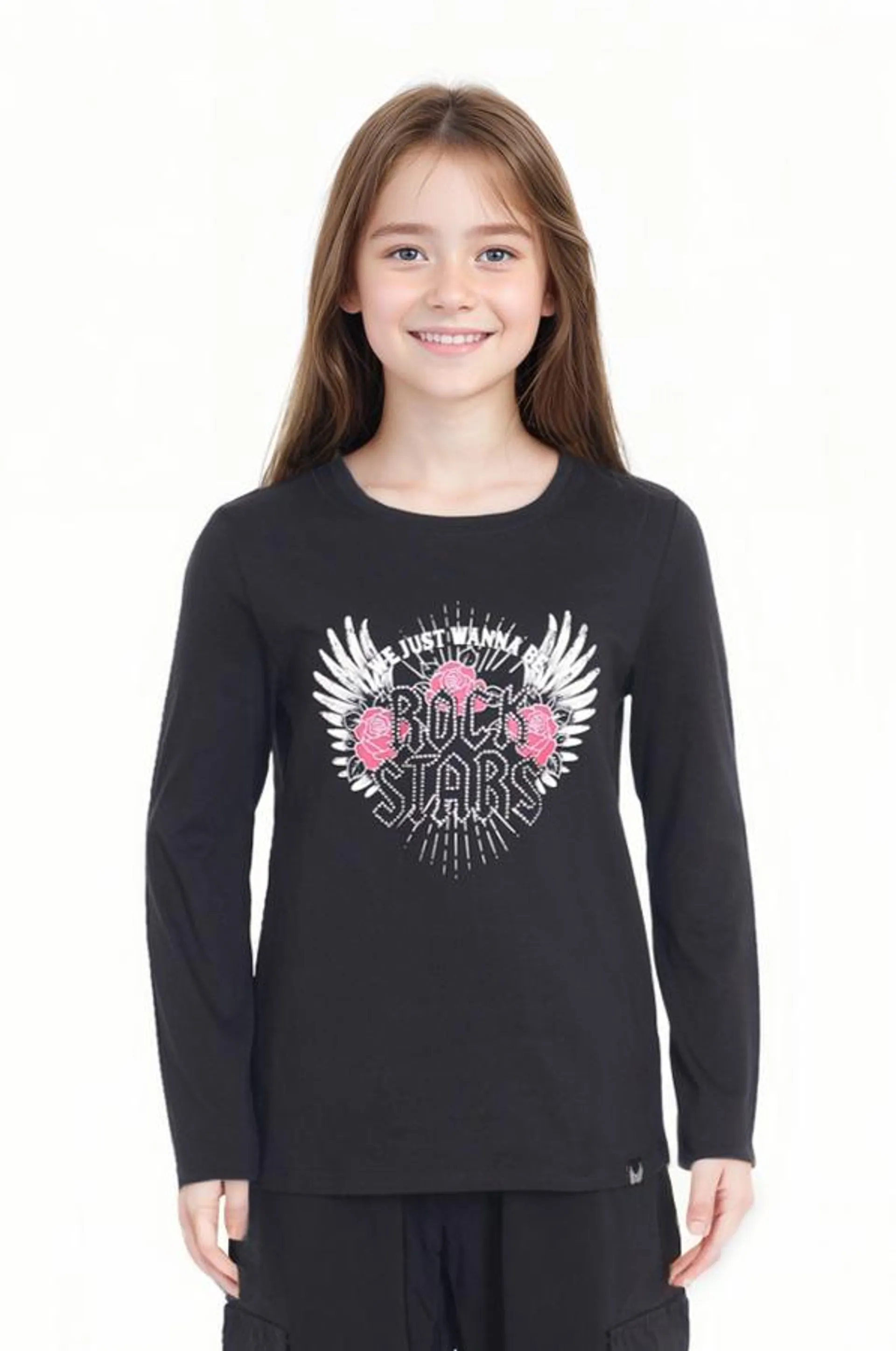 Polera niÑa print strass negro