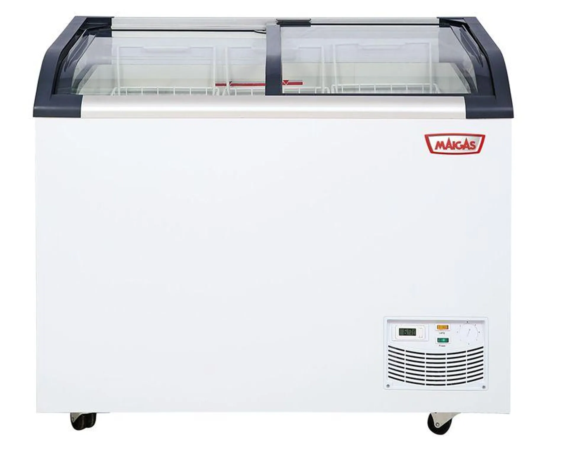 Freezer horizontal dual tapa vidrio curvo blanco 377 lt