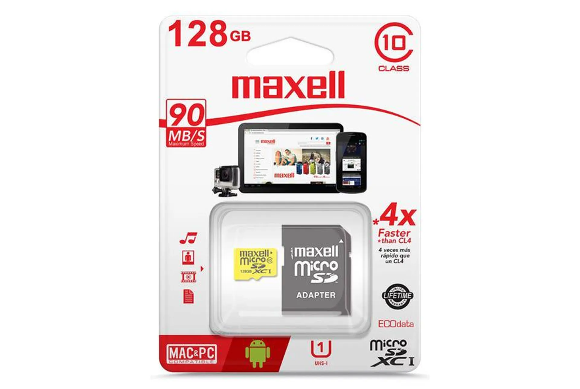 Tarjeta de Memoria Maxell MCSD Micro SD 128GB Clase 10