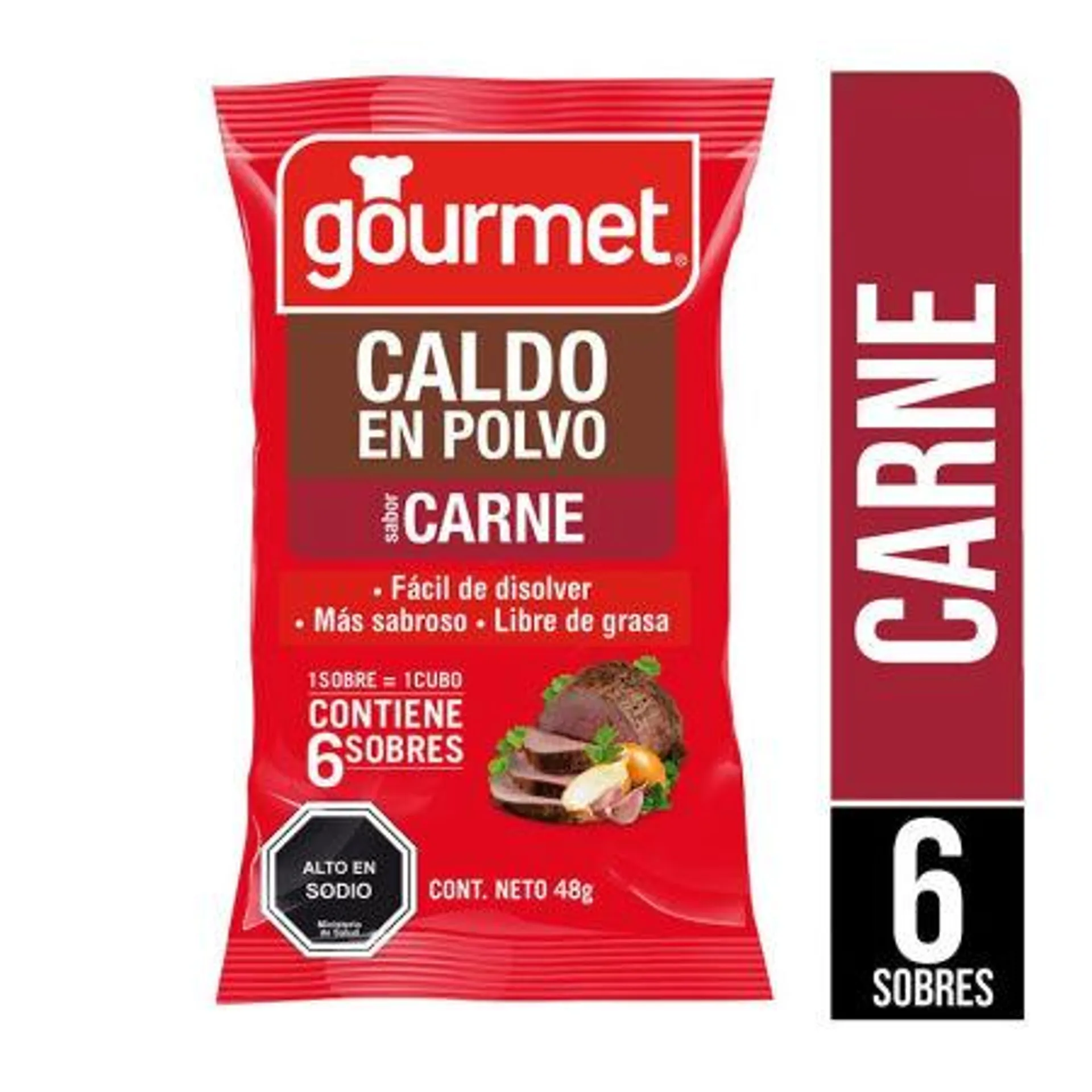 Gourmet - Caldo en Polvo Carne 6 Sobres) Bolsa, 48 g