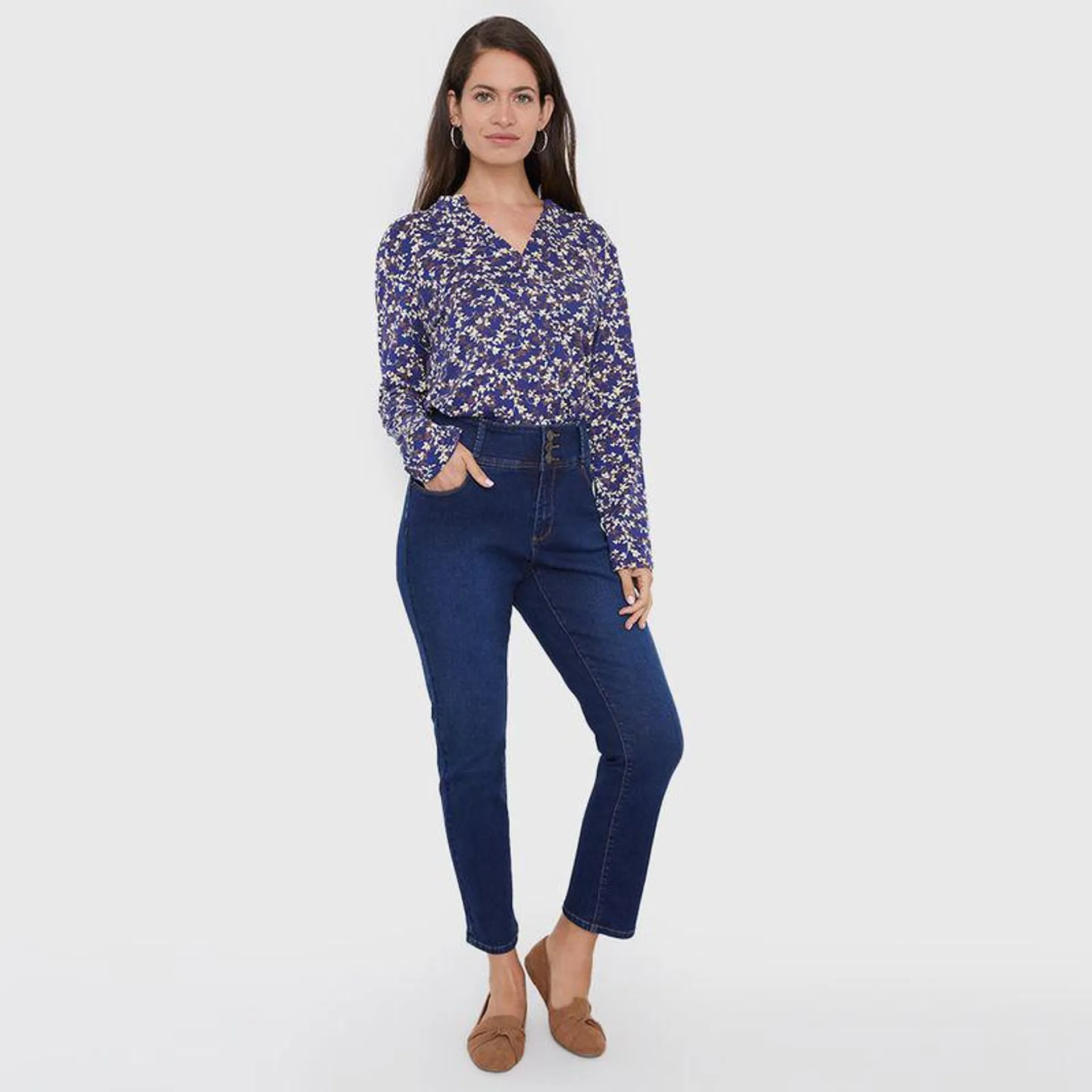 Jeans Mujer Straight Push Up 3 Botones Raw