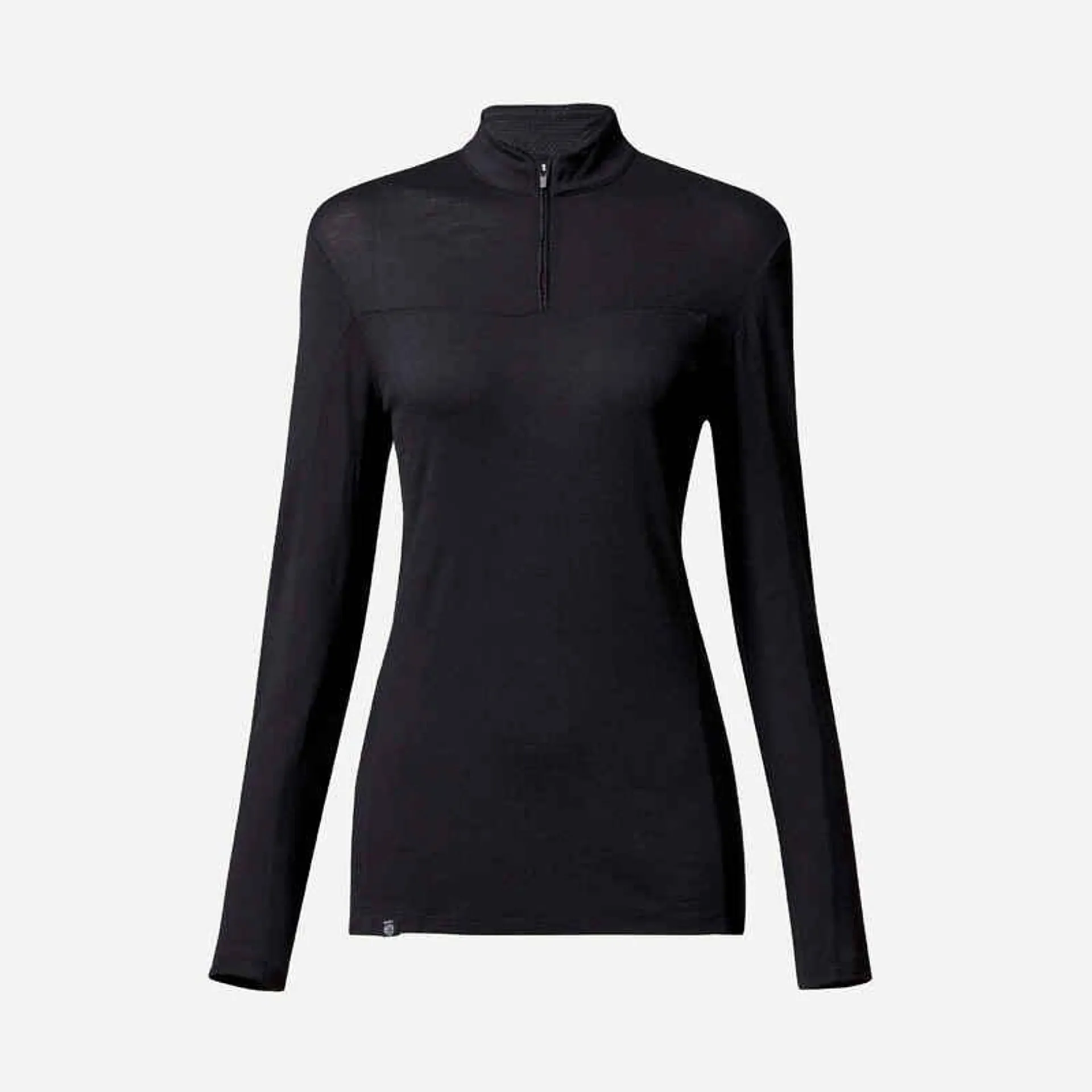 POLERA LANA MERINO CON CIERRE SENDERISMO VIAJE MUJER TRAVEL500 NEGRO