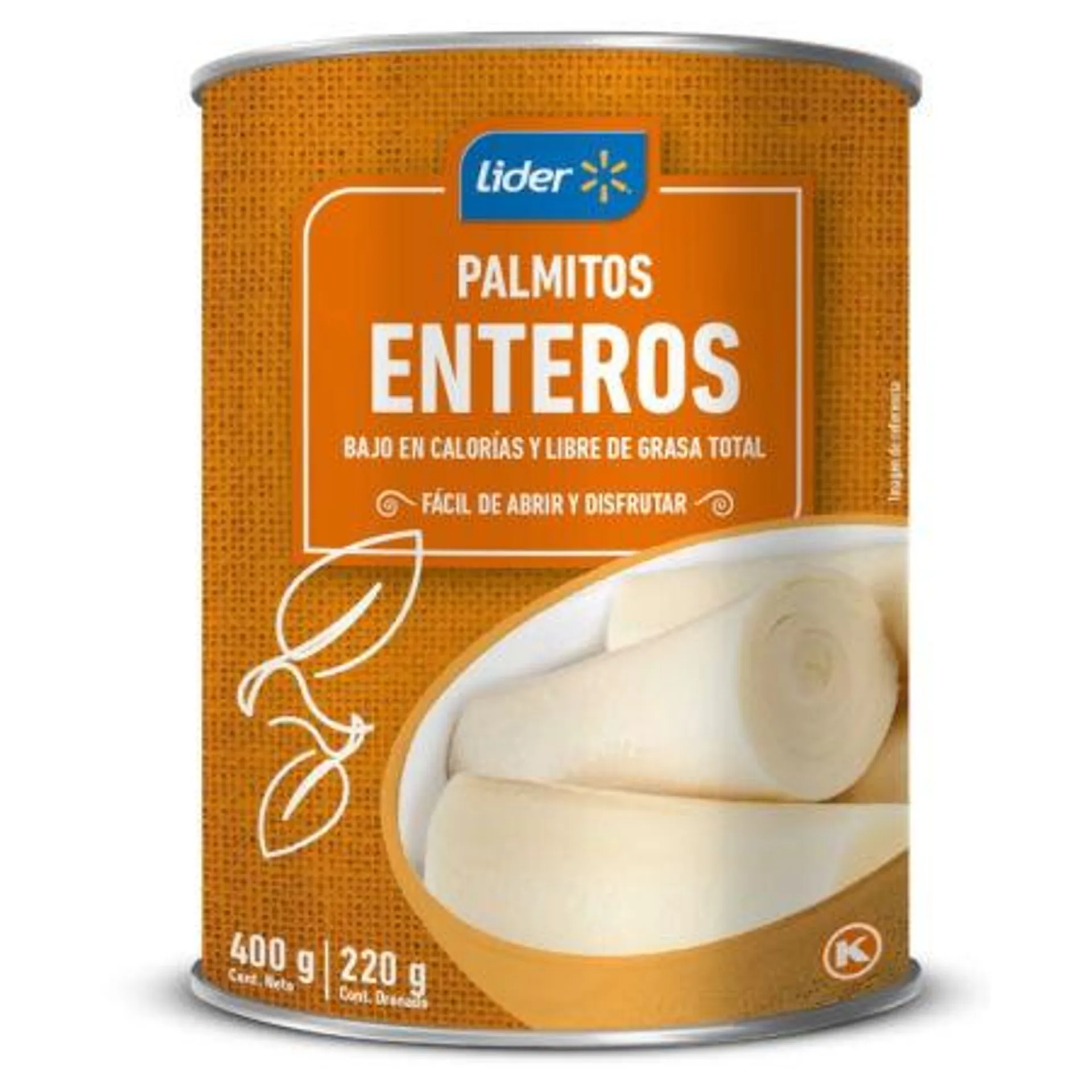 Lider - Palmitos enteros, Drenado 220 g - Neto 400 g