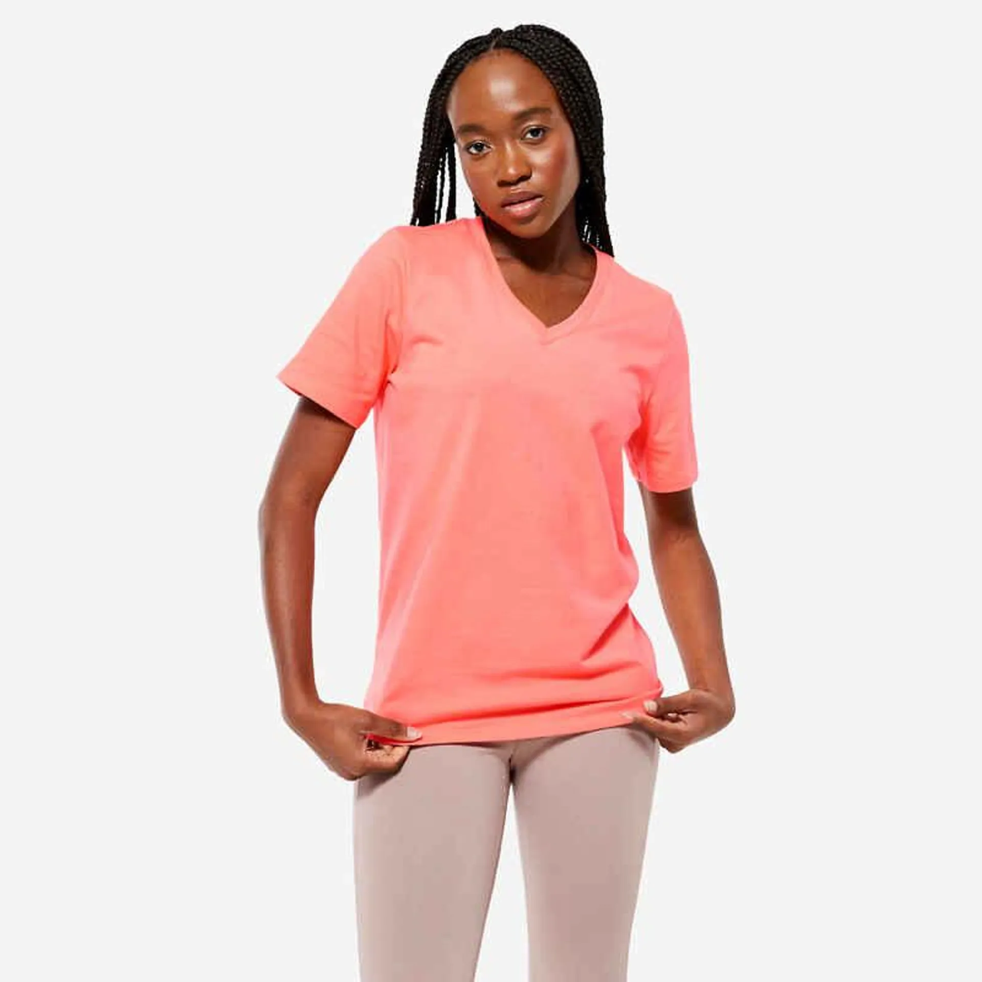 POLERA MUJER CUELLO V 500 CORAL