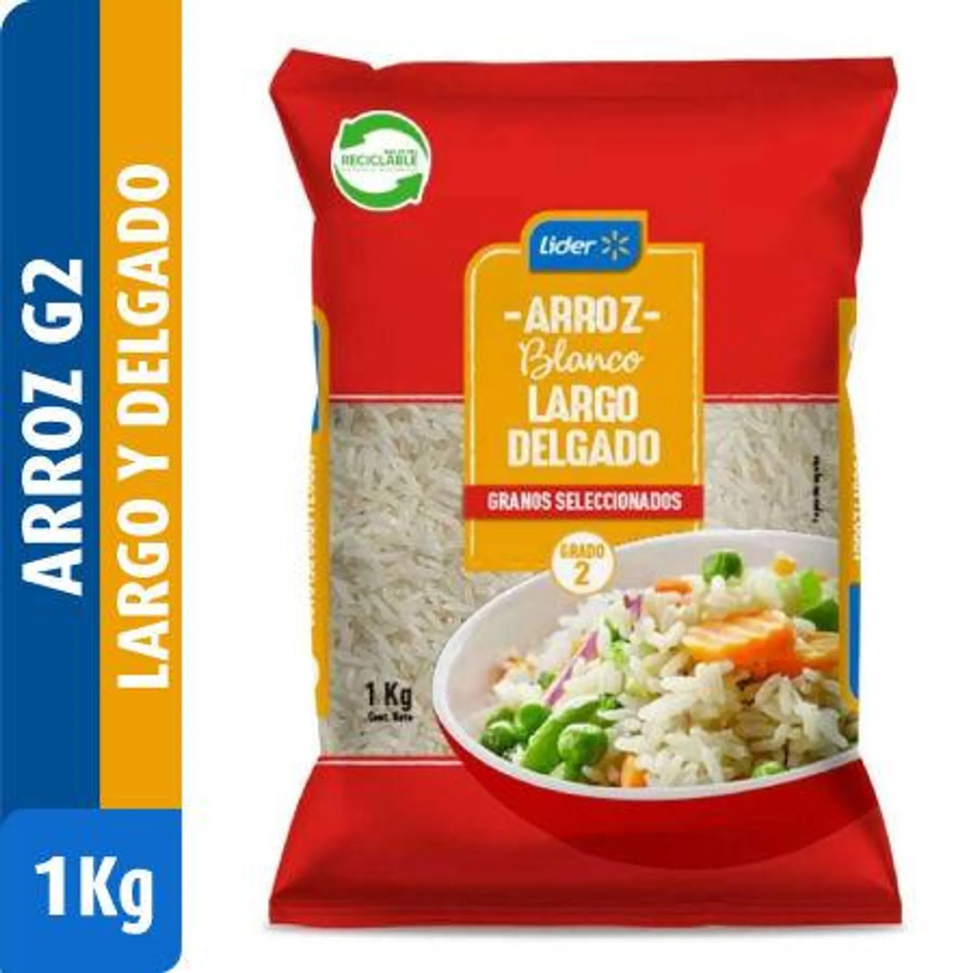 Lider - Arroz Grado 2 Grano Largo Delgado Bolsa, 1 kg