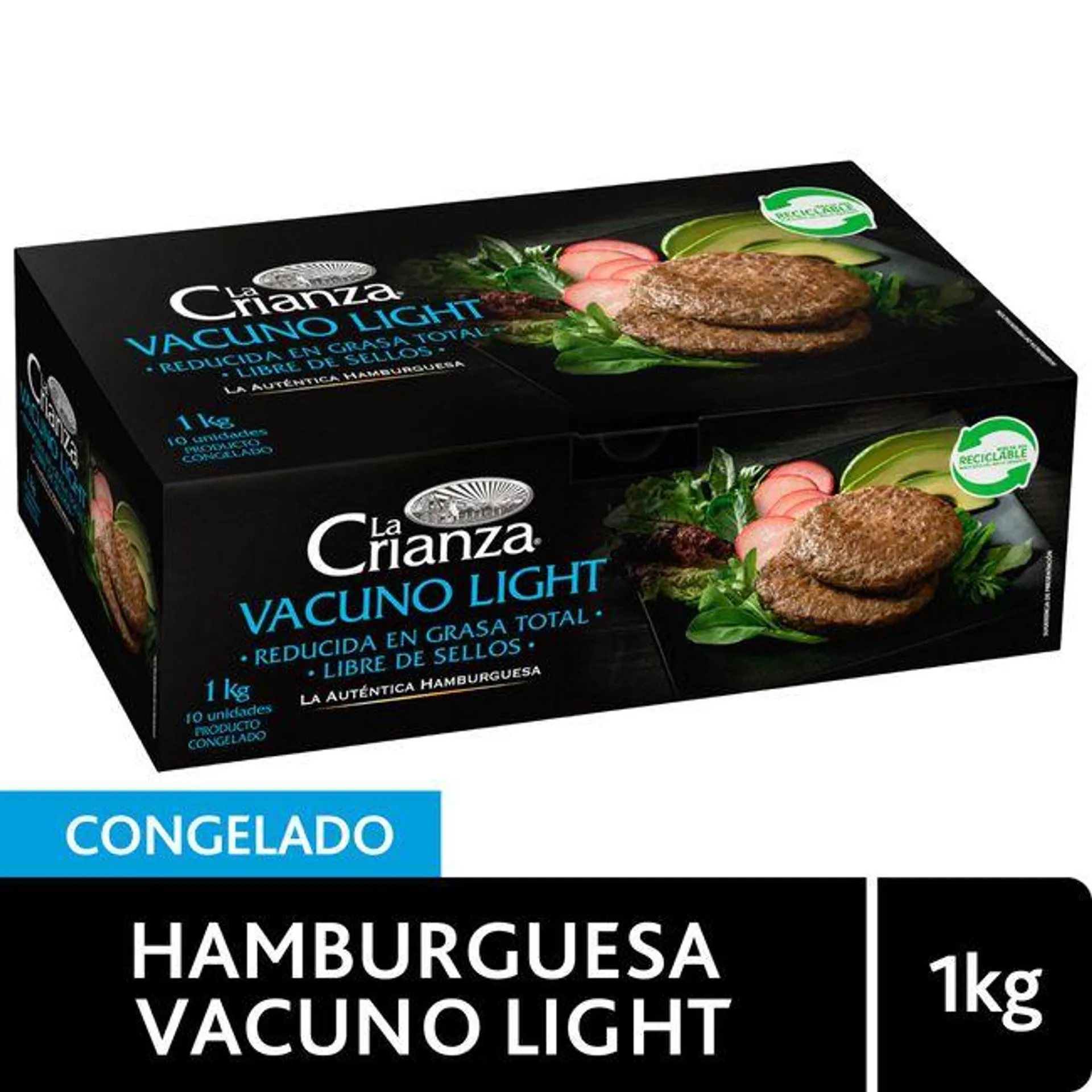 Hamburguesa Vacuno La Crianza Light 1 kg 10 un.