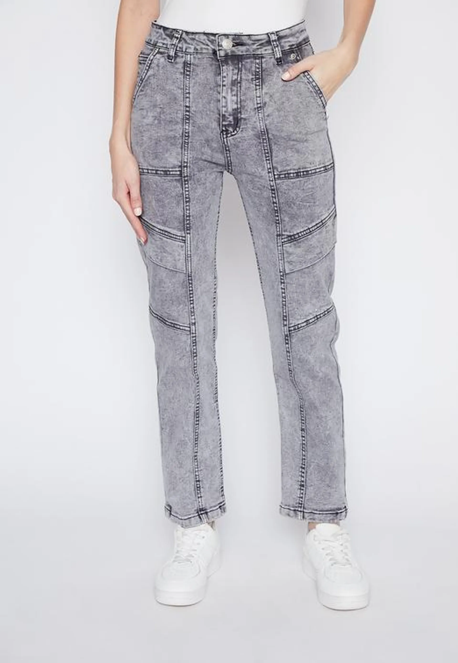 Jeans Mujer Gris Cortes Pitillo Family Shop