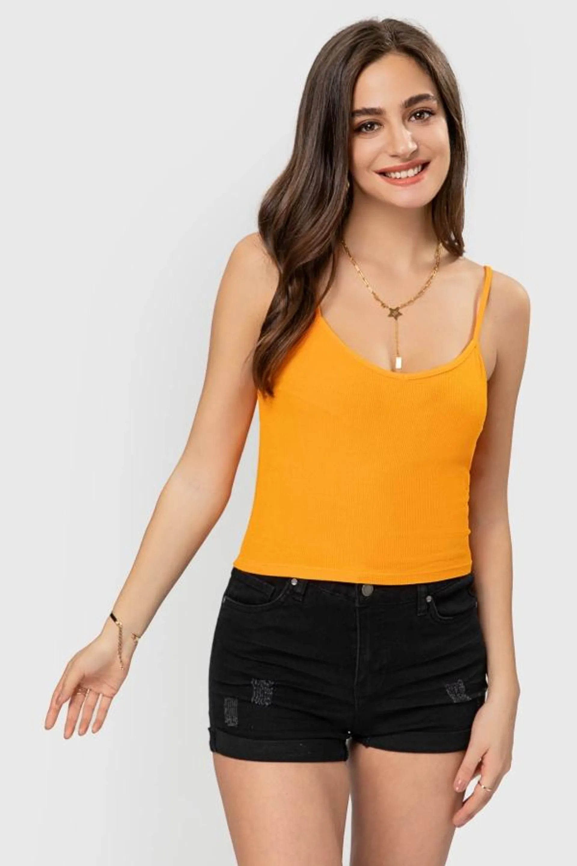 Polera mujer pabilo crop naranjo