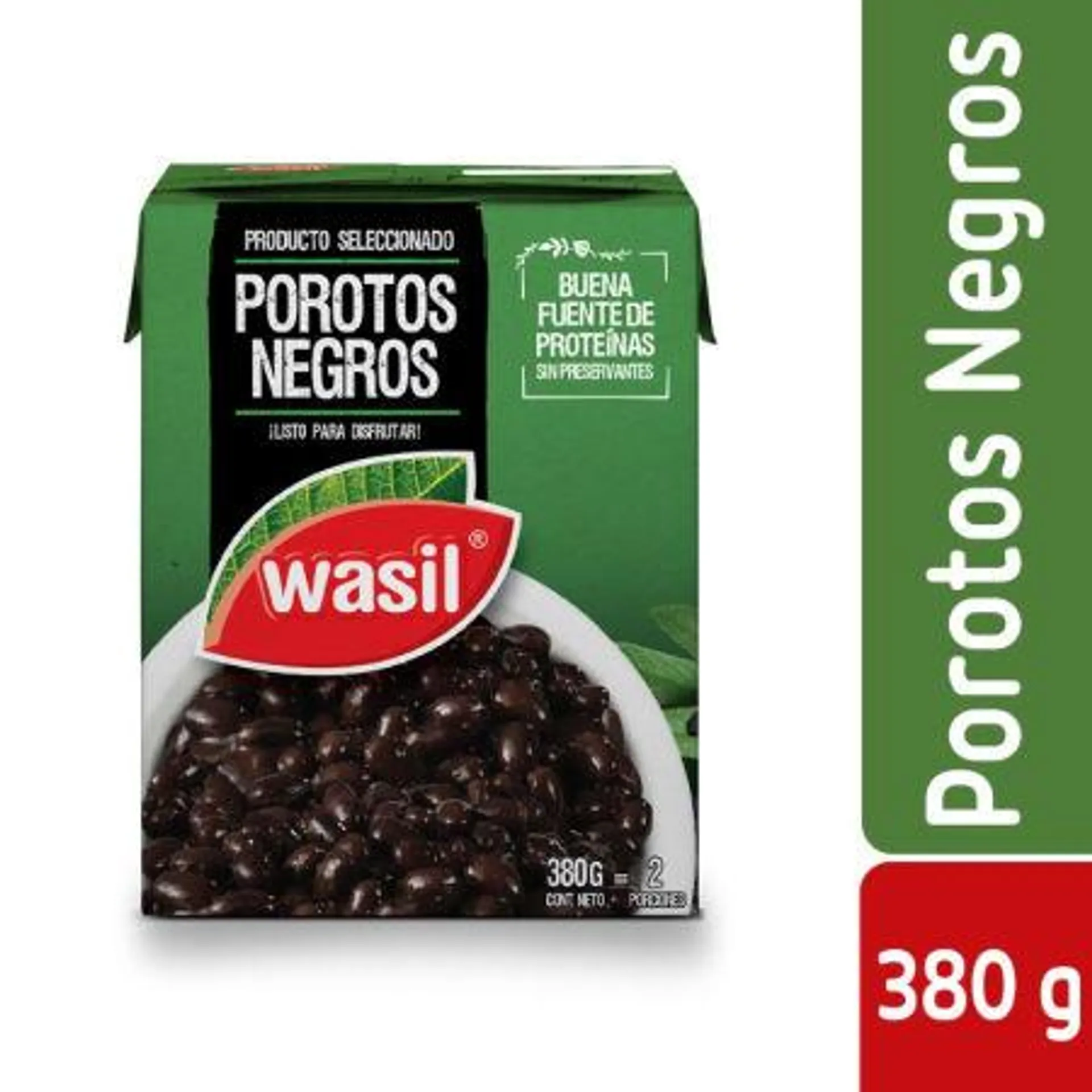 Wasil - Porotos Negros Listos Para Servir Caja, Drenado 230 g - Neto 380 g