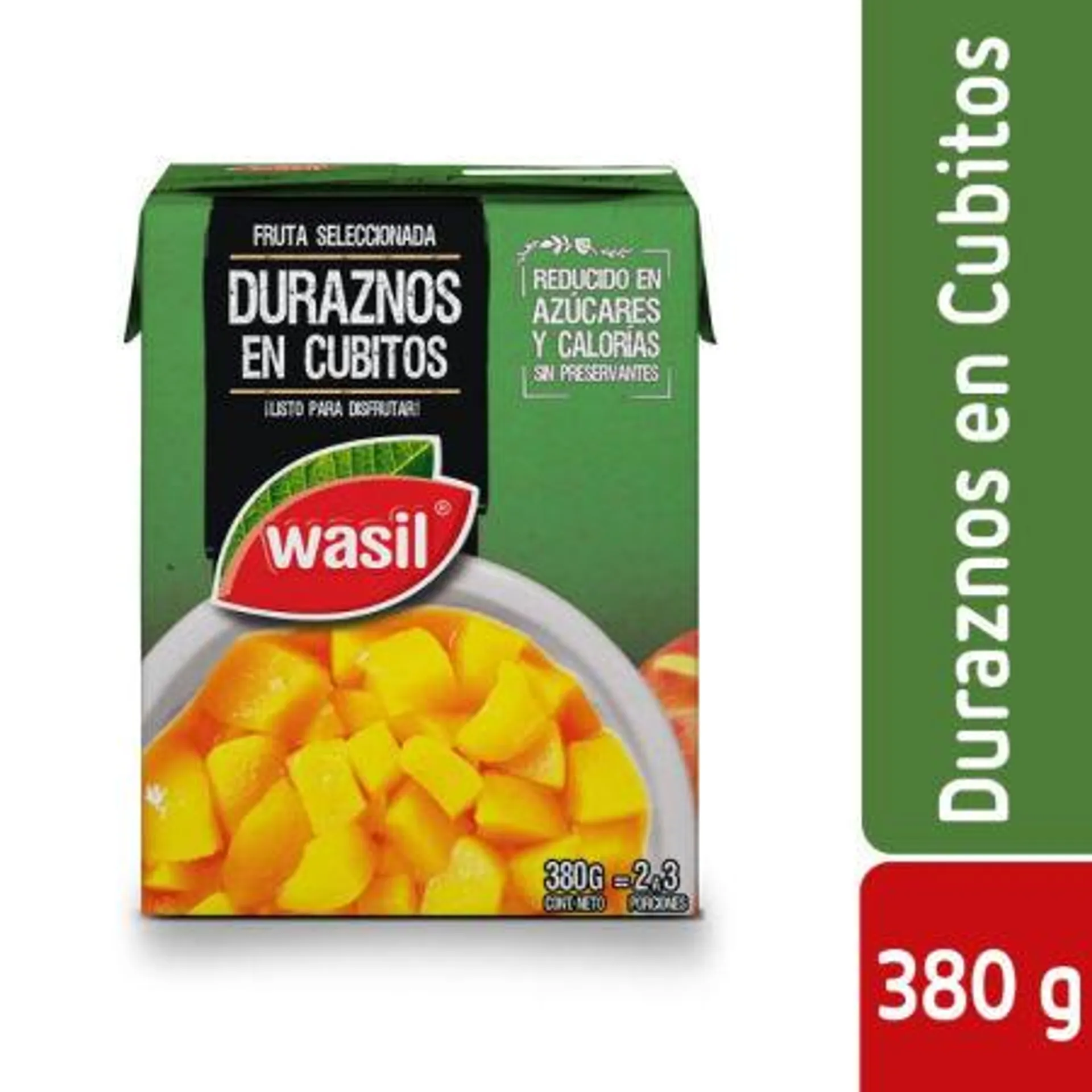 Wasil - Duraznos en Cubitos Caja, Drenado 200 g - Neto 380 g