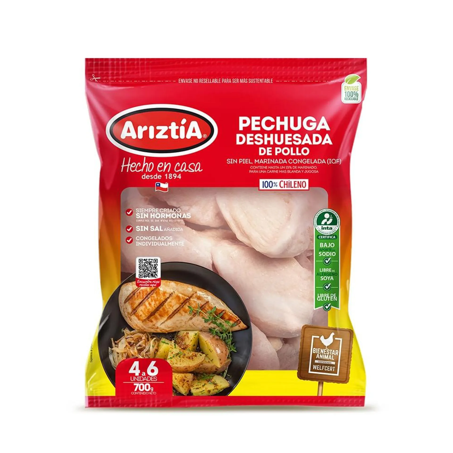 Pechuga deshuesada de pollo Ariztía congelado 700 g