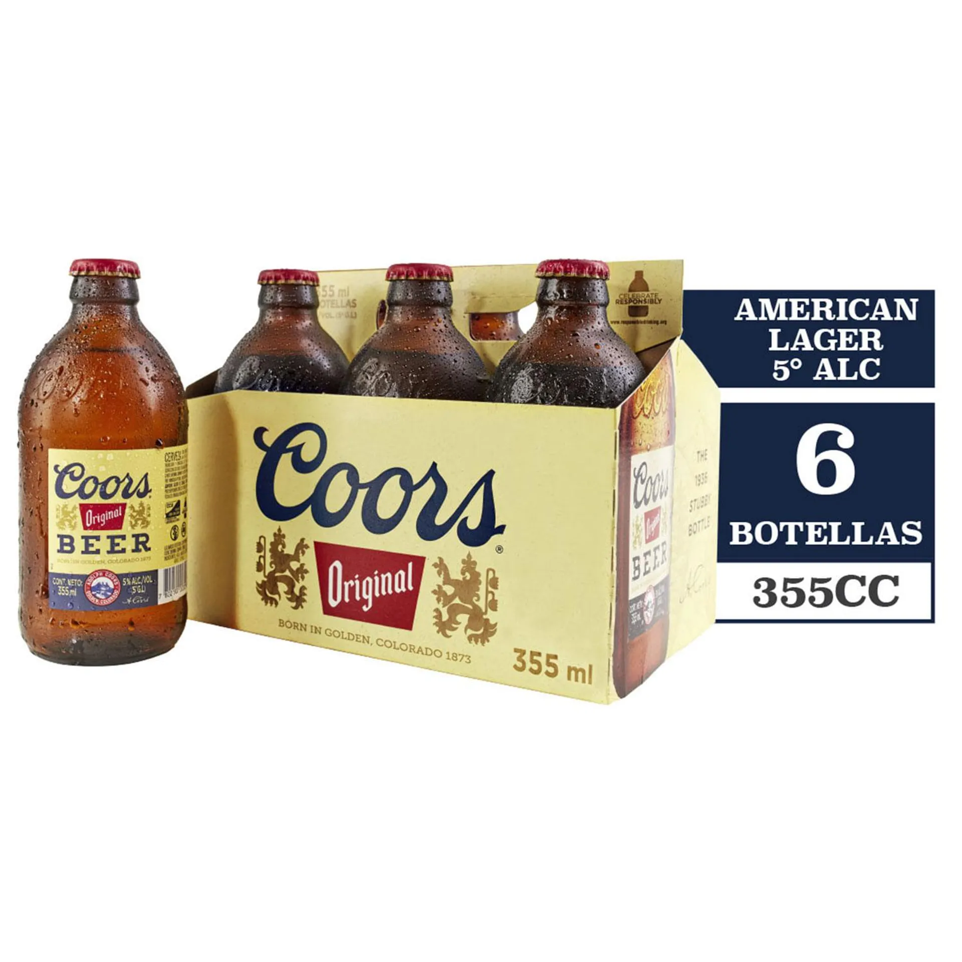 Pack 6 un. Cerveza Coors Stubby 5° botella 355 cc