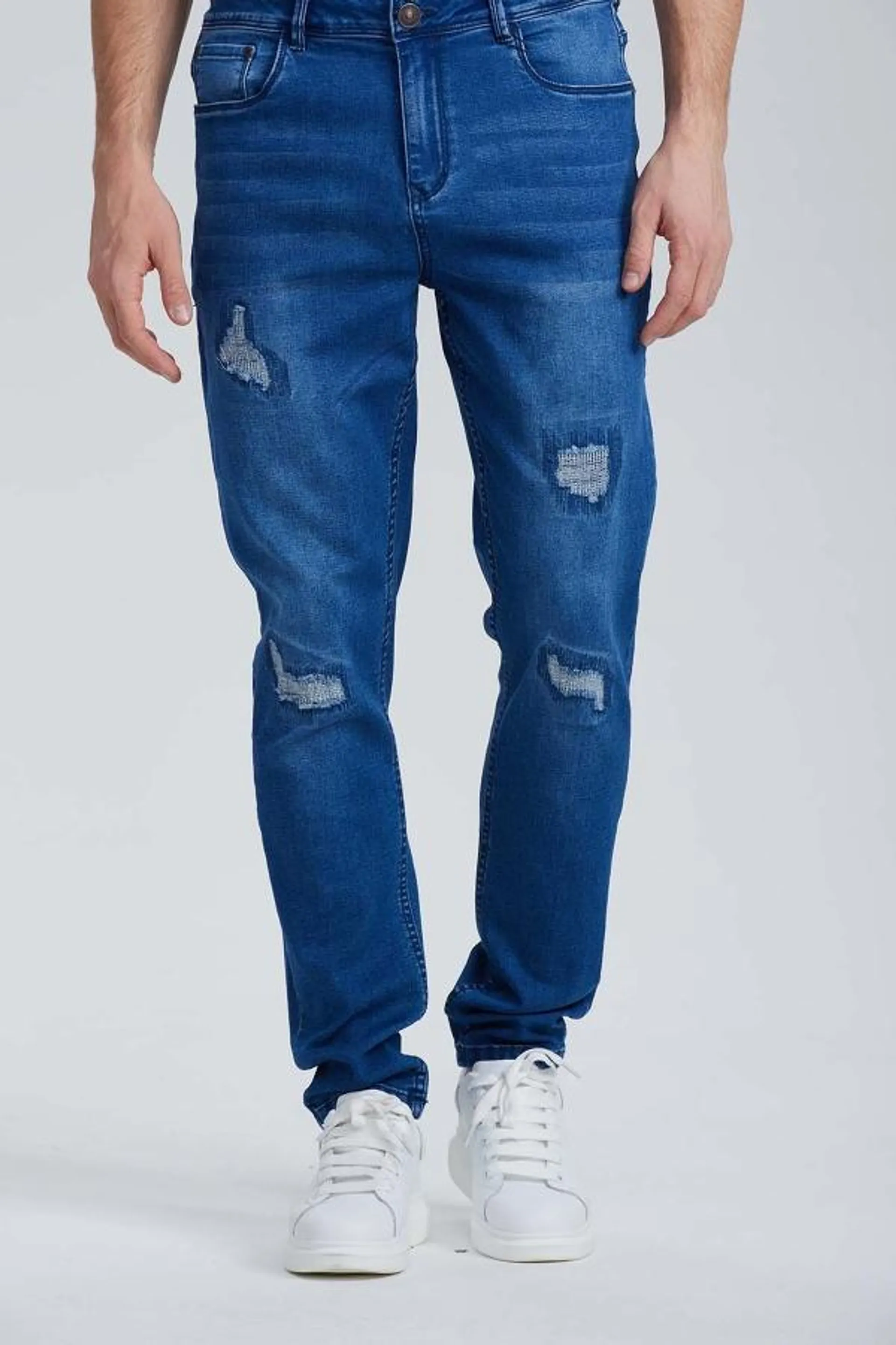 Jeans hombre skinny rotura azul oscuro