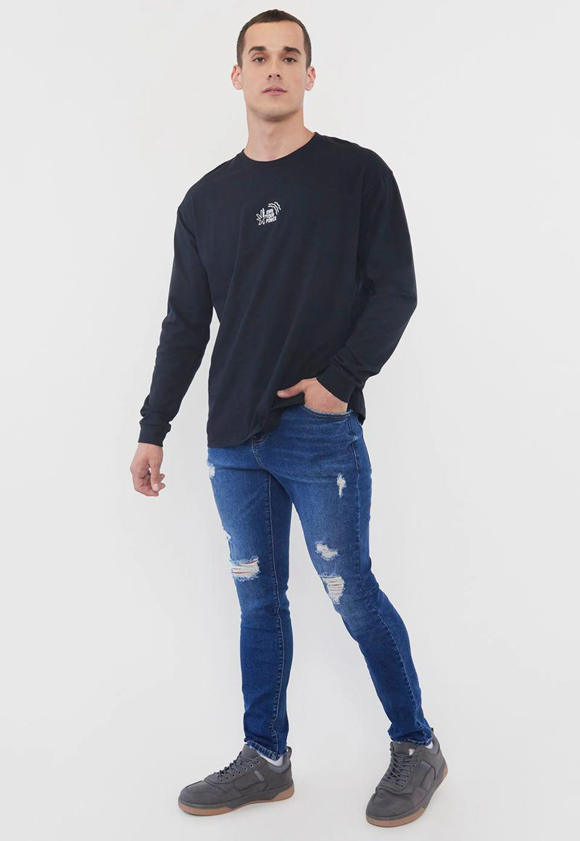 Jeans Hombre Super Skinny Fit Azul Roturas