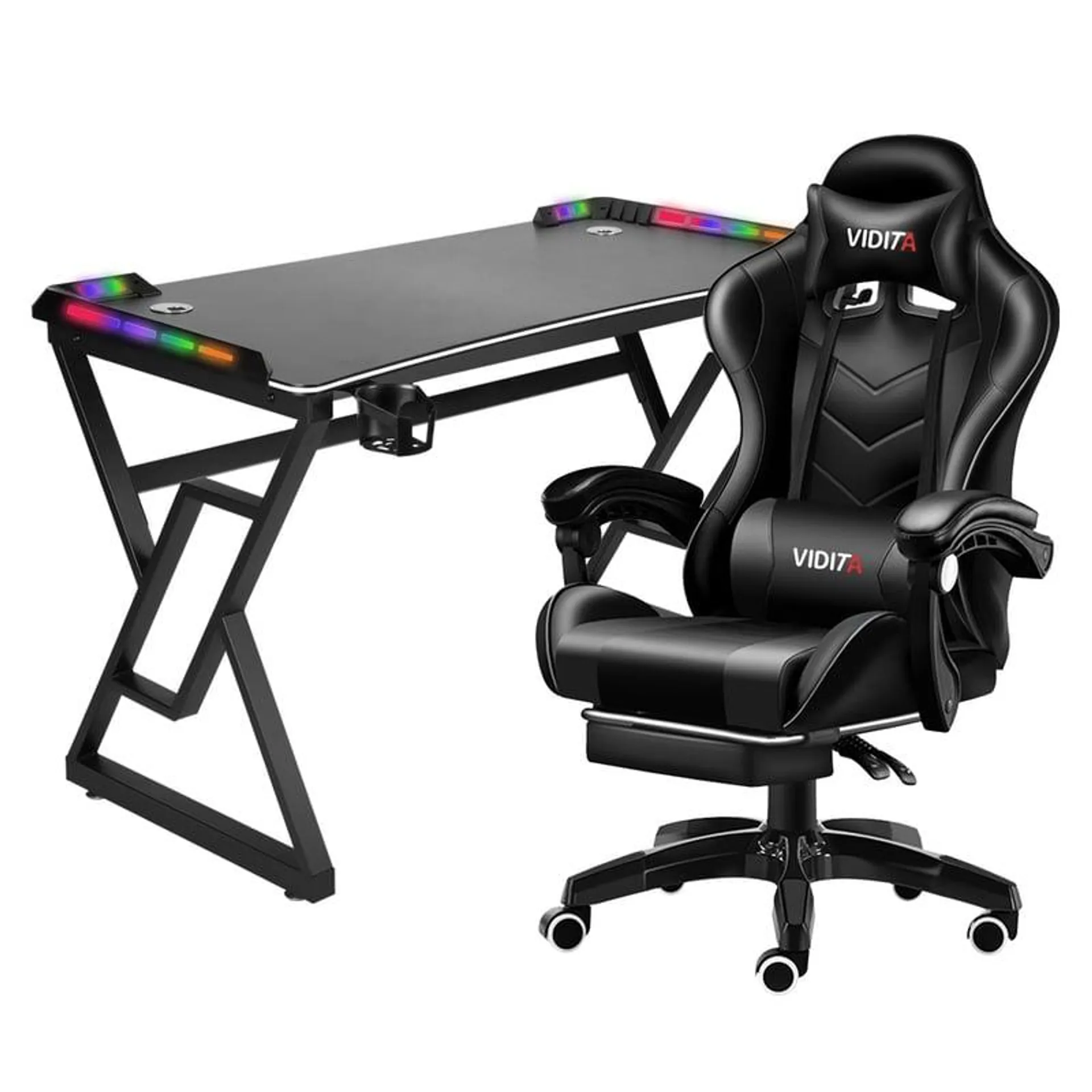 Juego Silla Gamer Con Reposapiés y Escritorio Gamer X-RGB 120cm Negro.