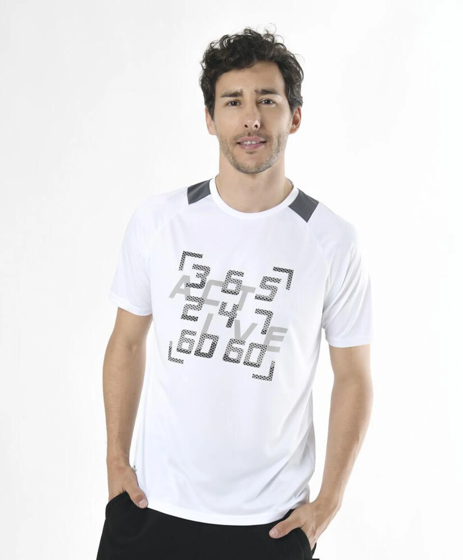 Polera deportiva hombre estampada bicolor