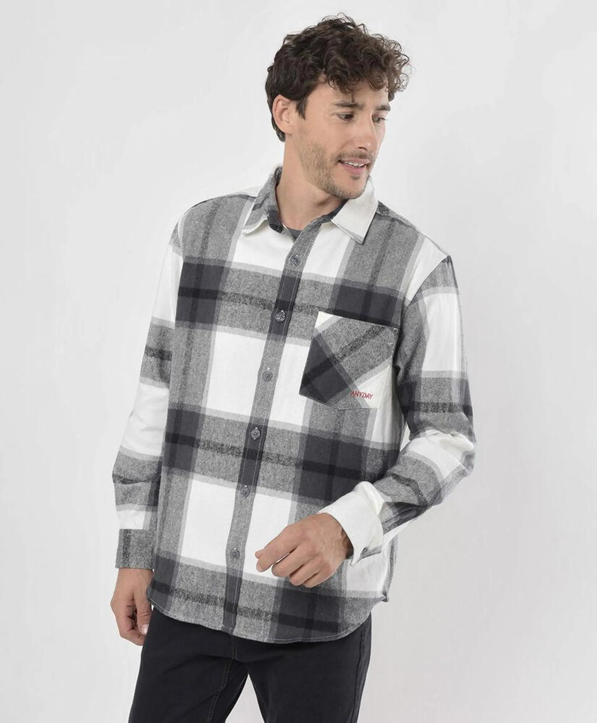 Camisa hombre leñadora blanco y negro