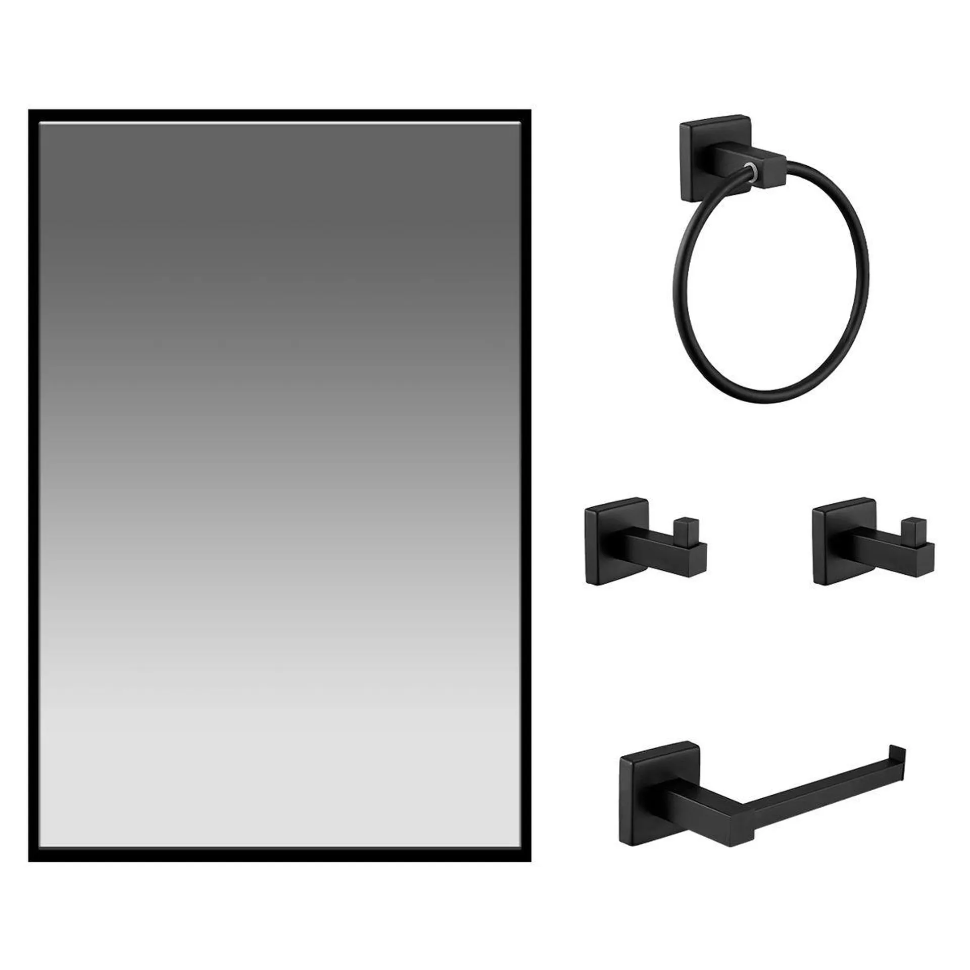 Kit Espejo 45 x 60 Cm + 4 Accesorios De Baño Negro