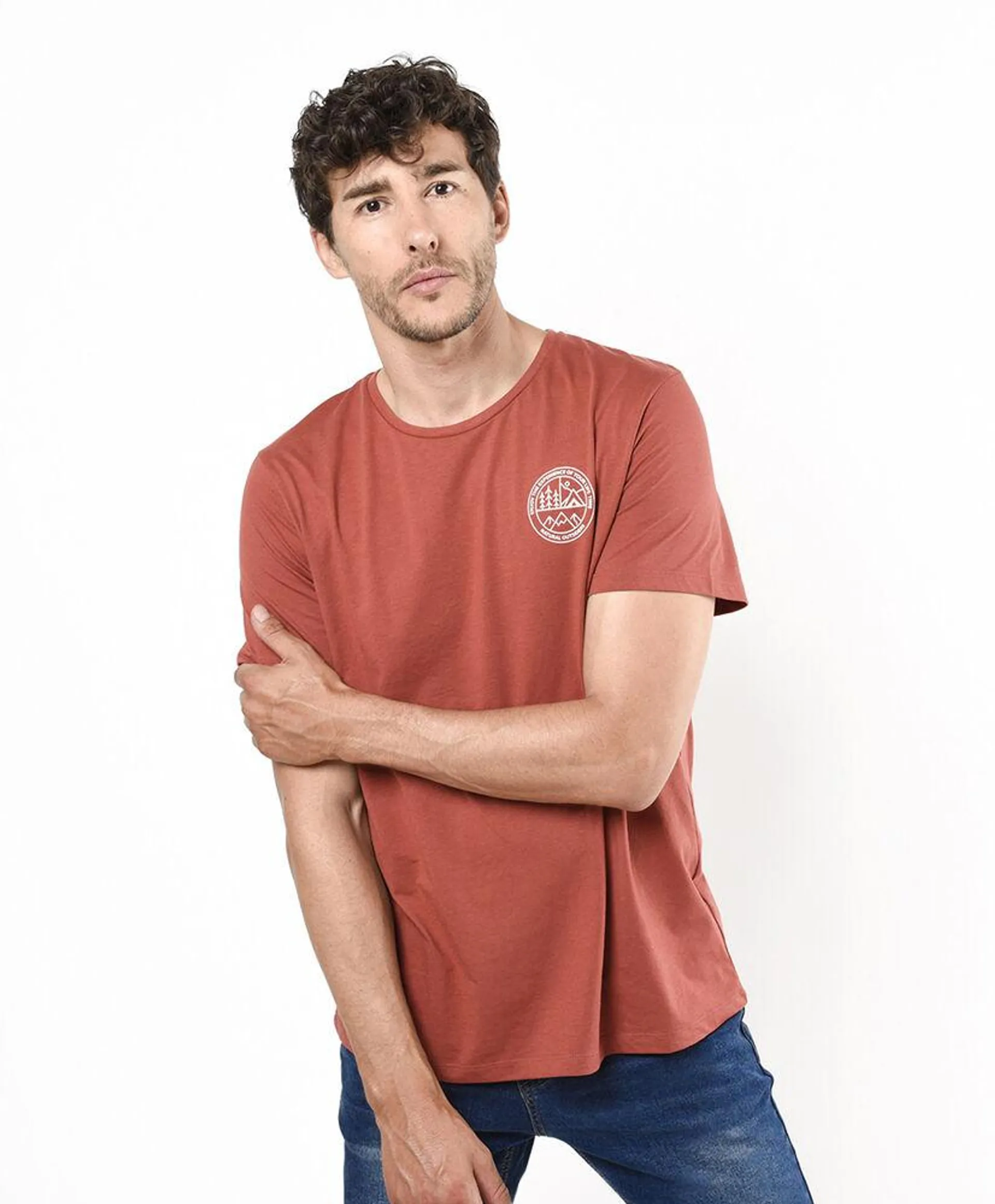 Polera hombre doble estampado montañas