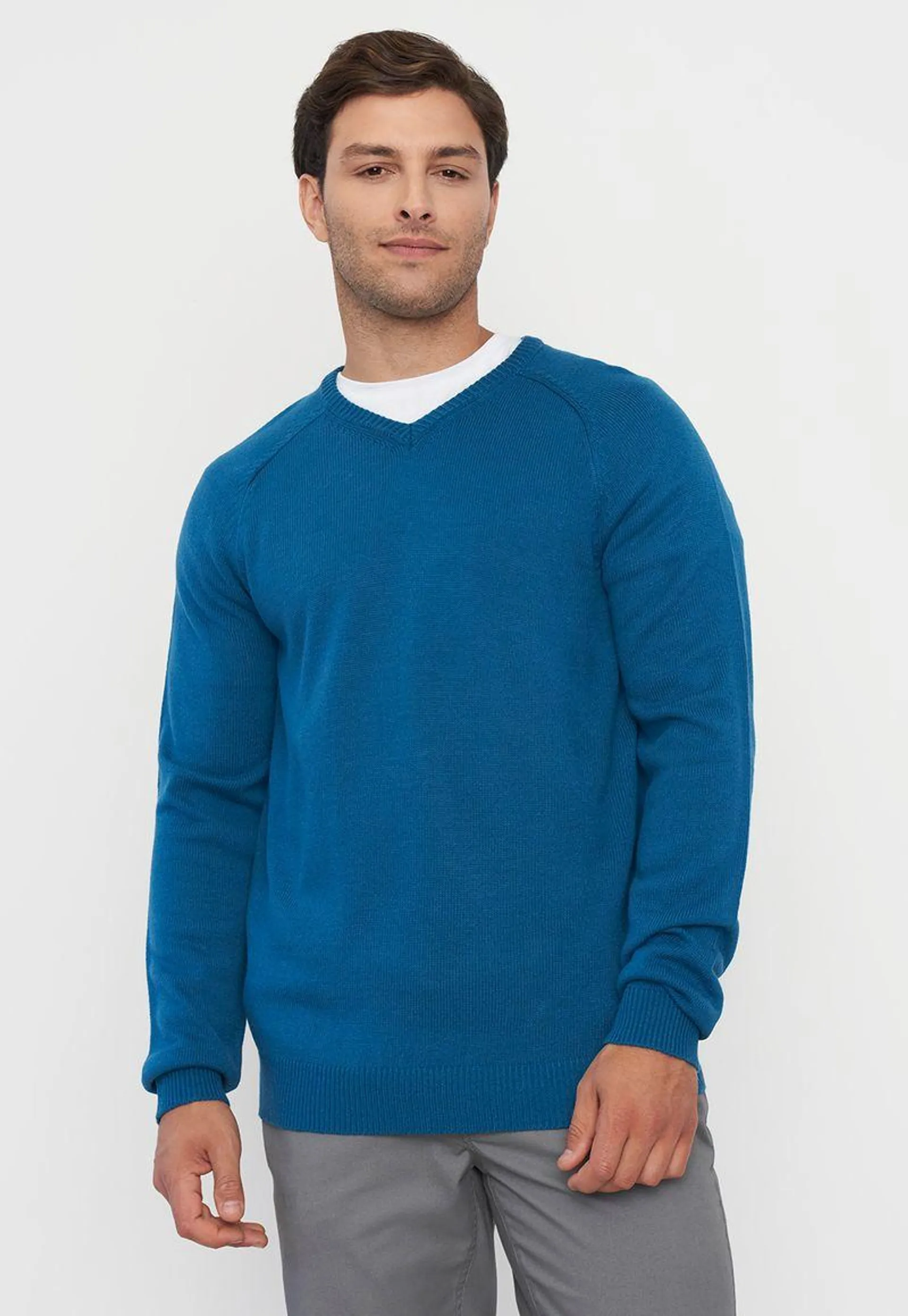 Sweater Hombre Grueso V-Neck Petrol