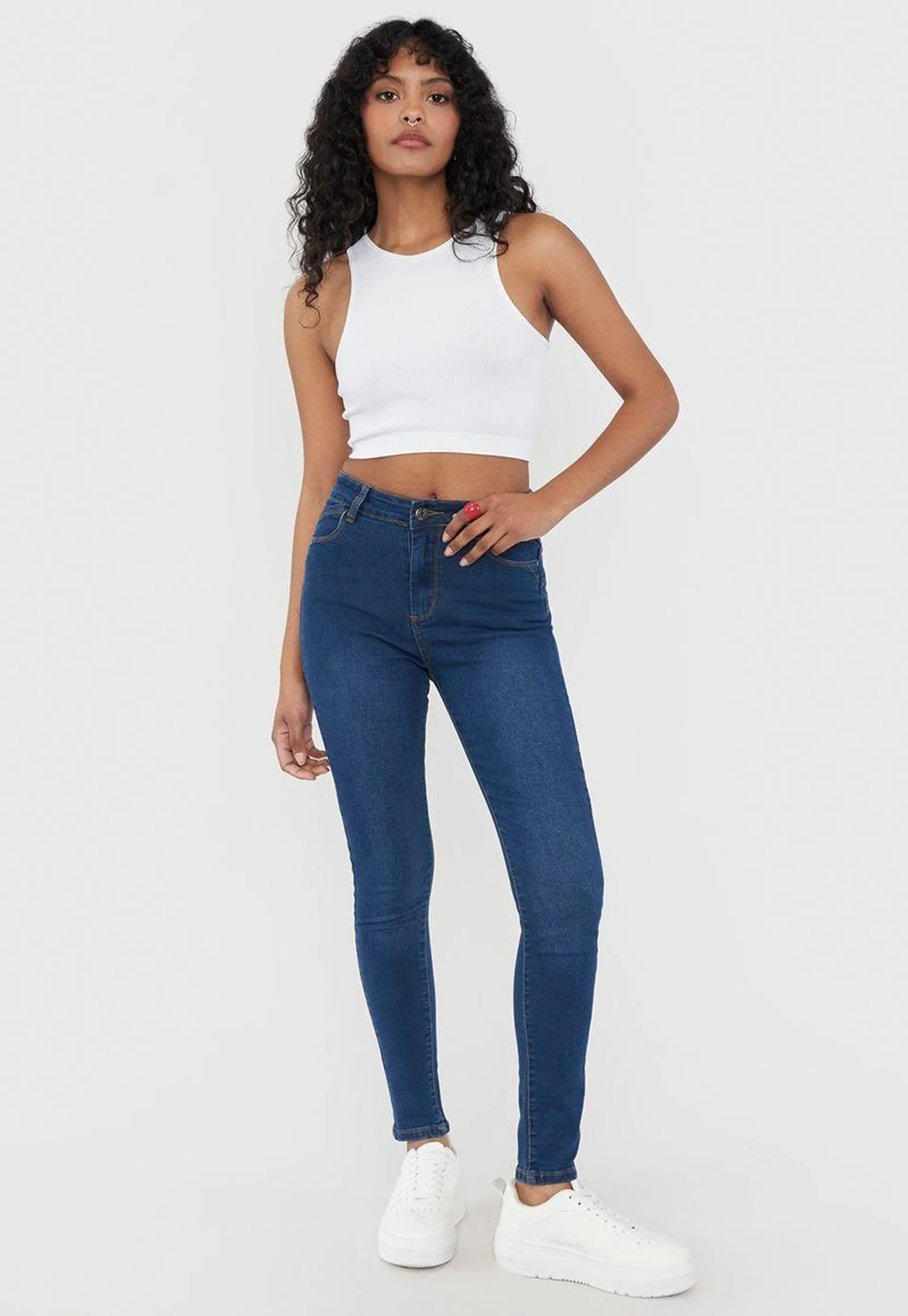 Jeans Mujer Skinny Básico Push Up Azul Oscuro