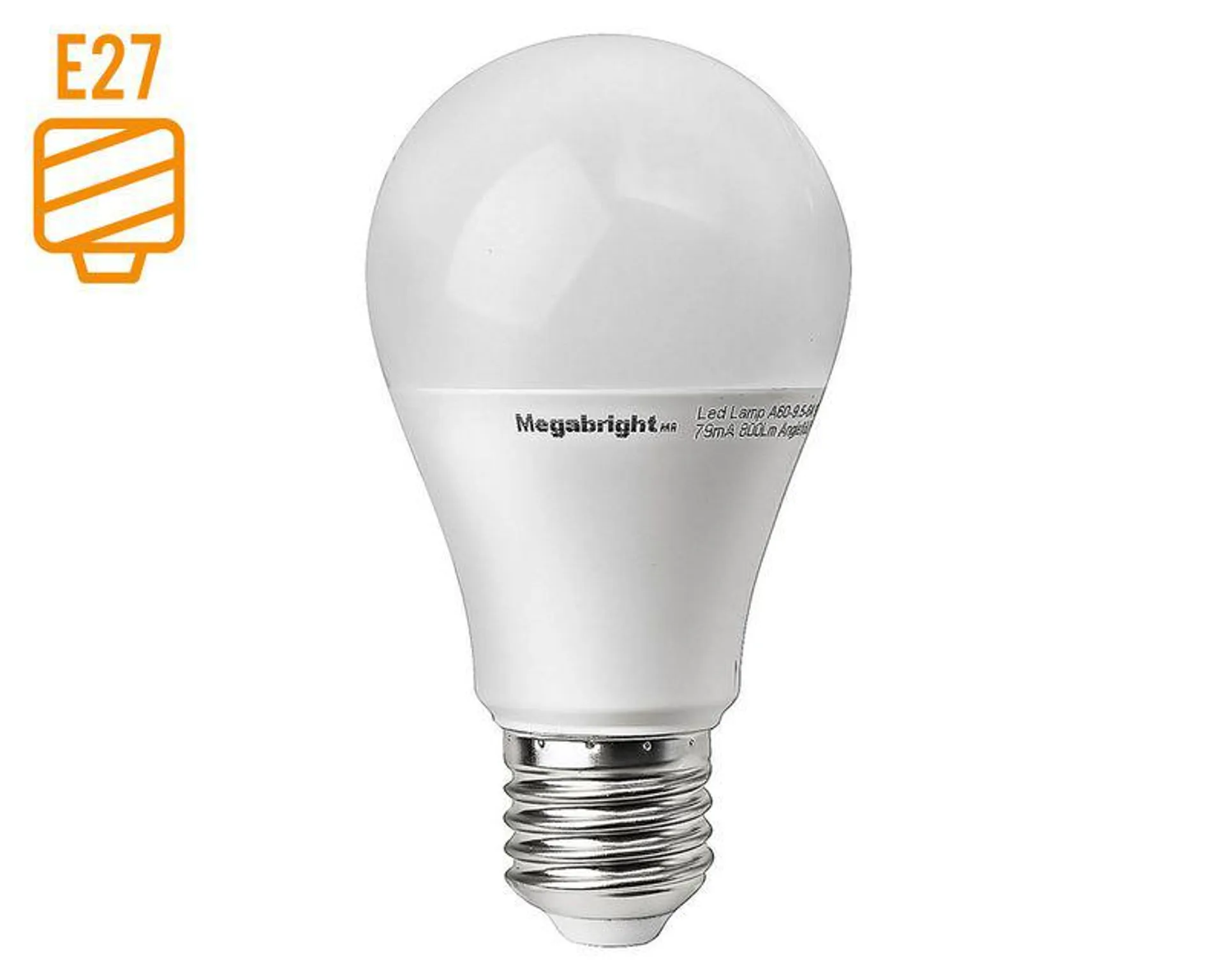 Ampolleta LED 9,5W E27 luz cálida A60 Megabright