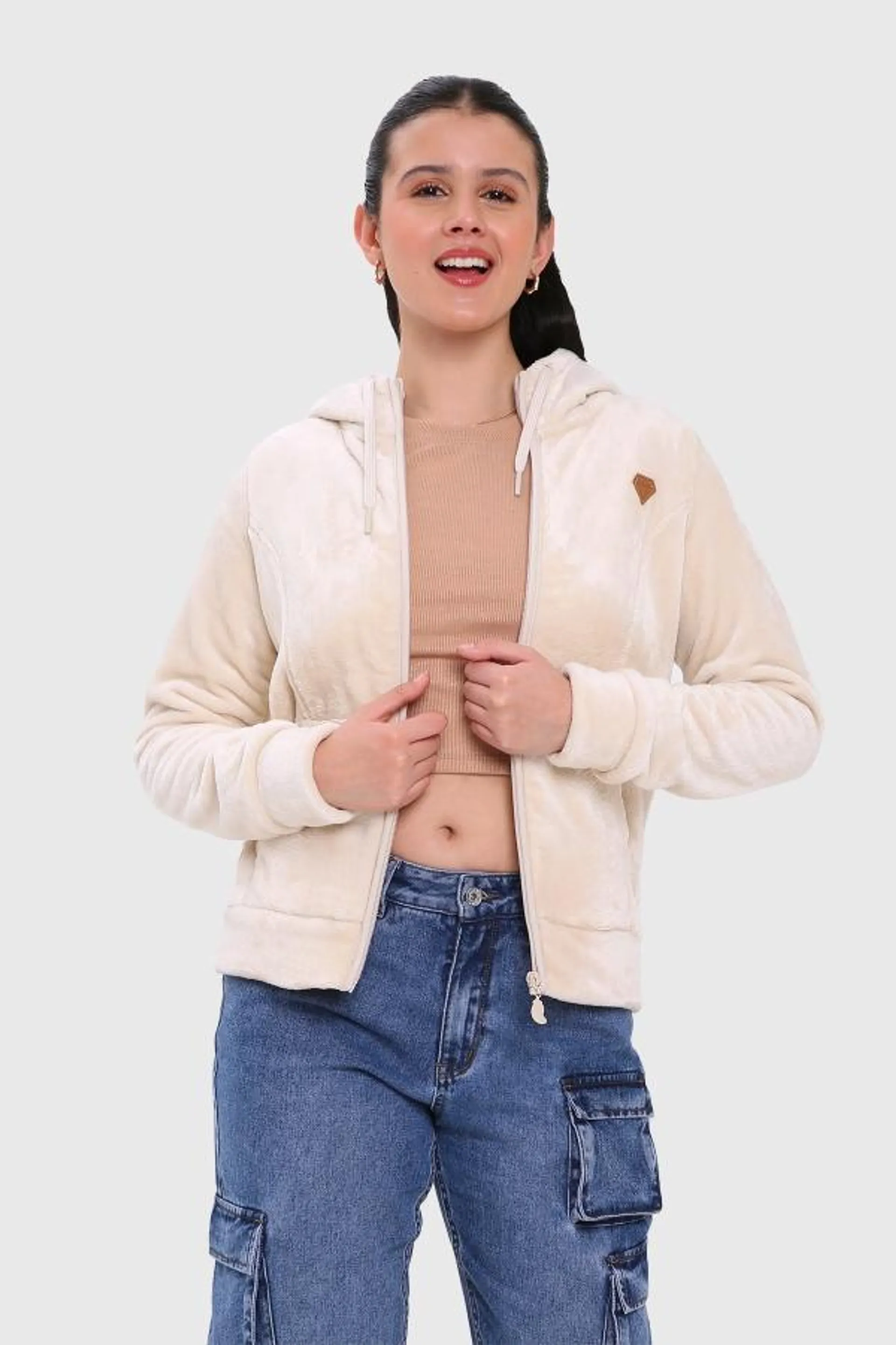 Polar mujer bÁsico full zipper beige claro