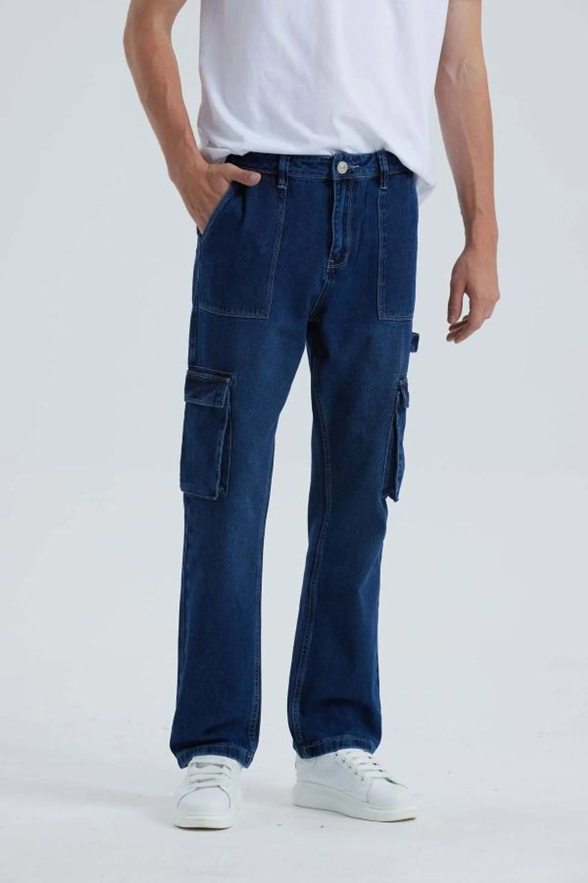 Jeans hombre cargo carpintero azul oscuro