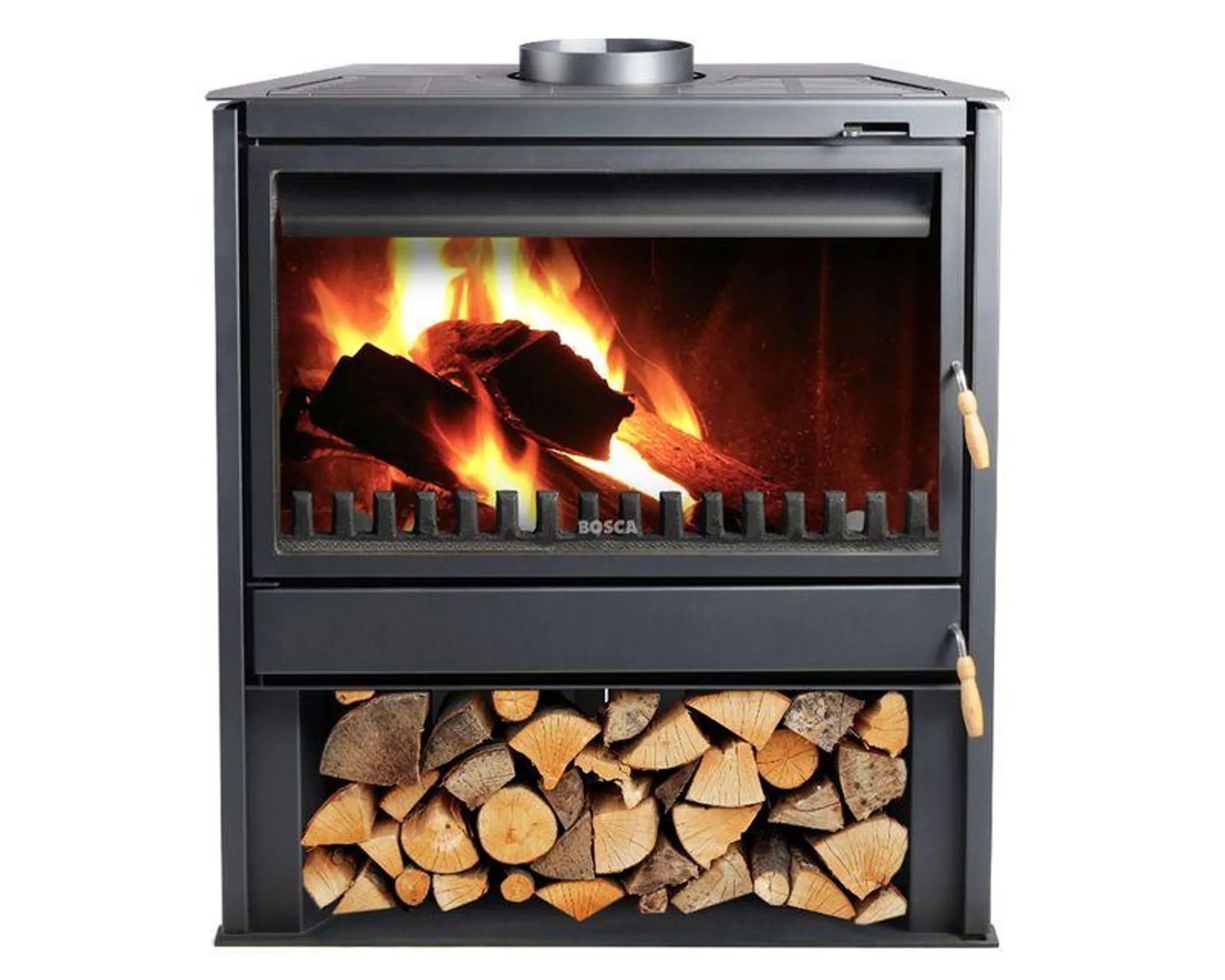 Estufa a leña 27000W FREESTANDING 850 negro Bosca.