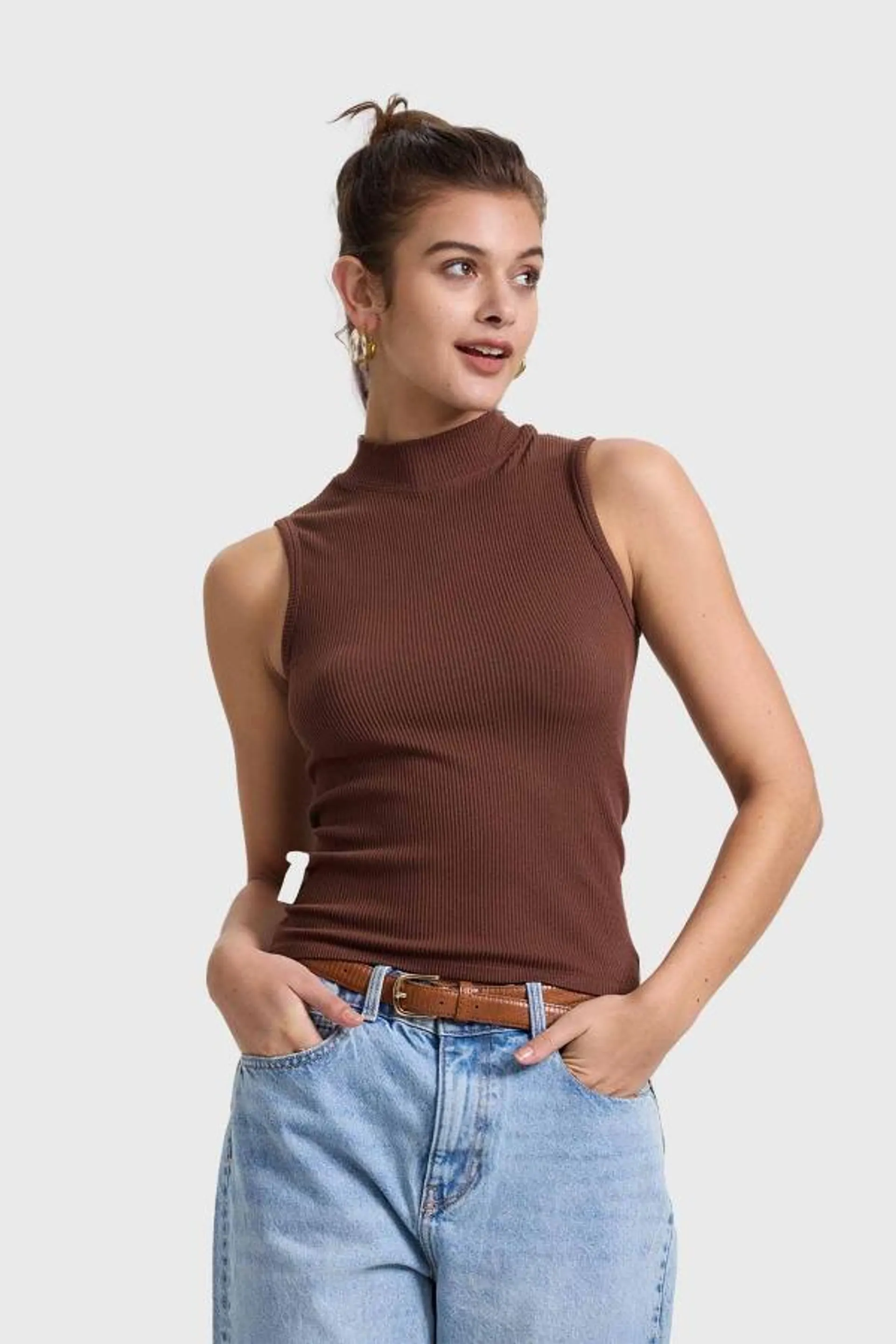 Polera mujer rib lisa chocolate