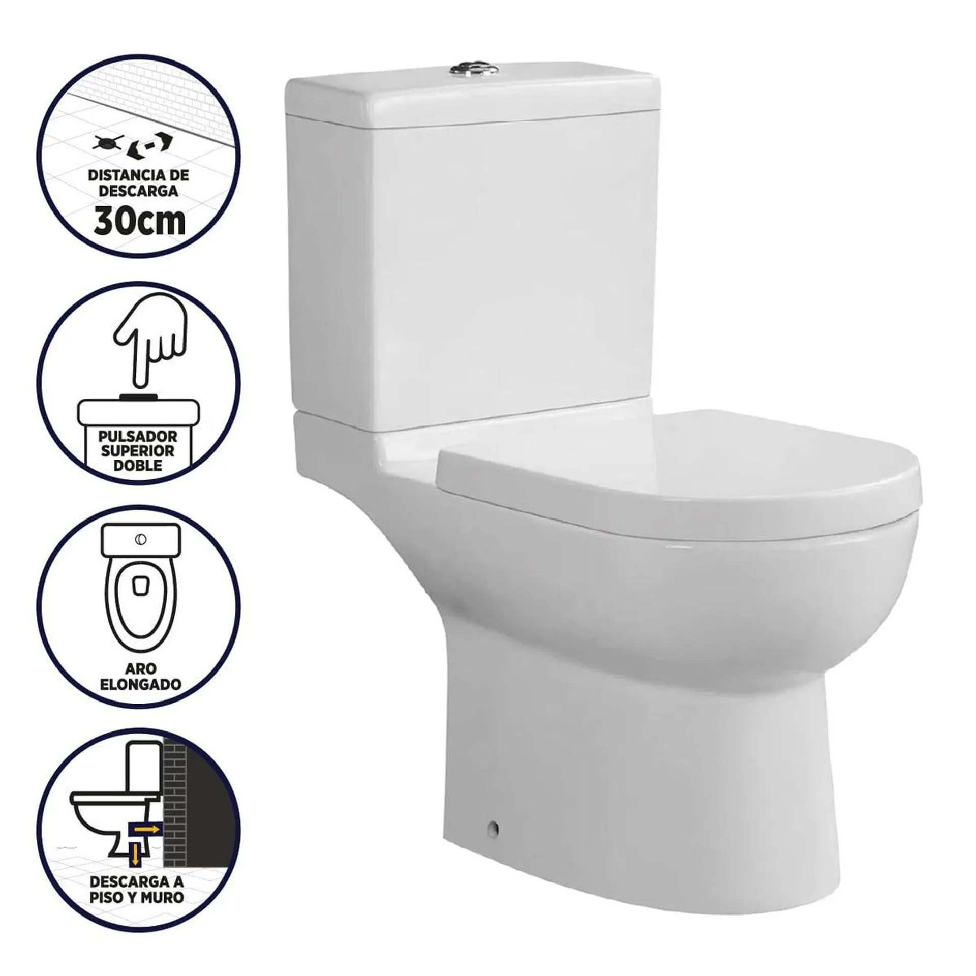 Toilet Paris Con Pulsador Descarga A Muro 30 cm