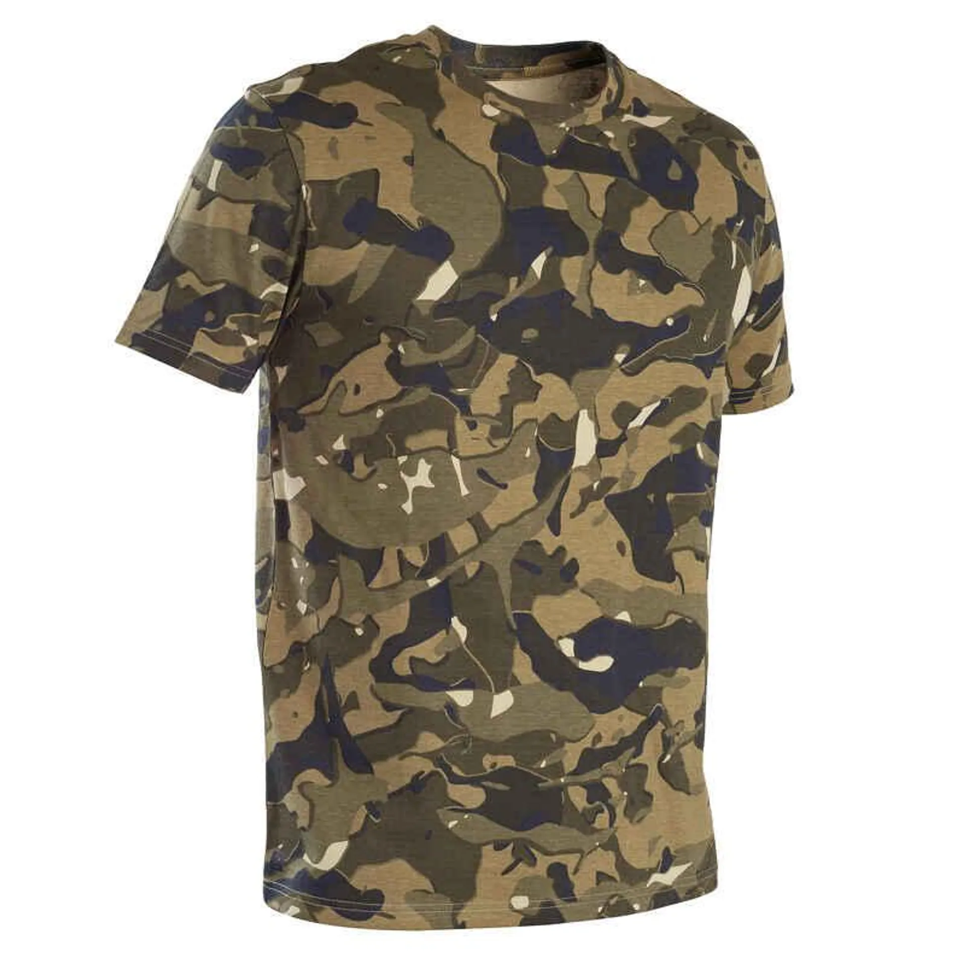 POLERA DE CAZA HOMBRE MANGA CORTA 100 CAMUFLAJE VERDE