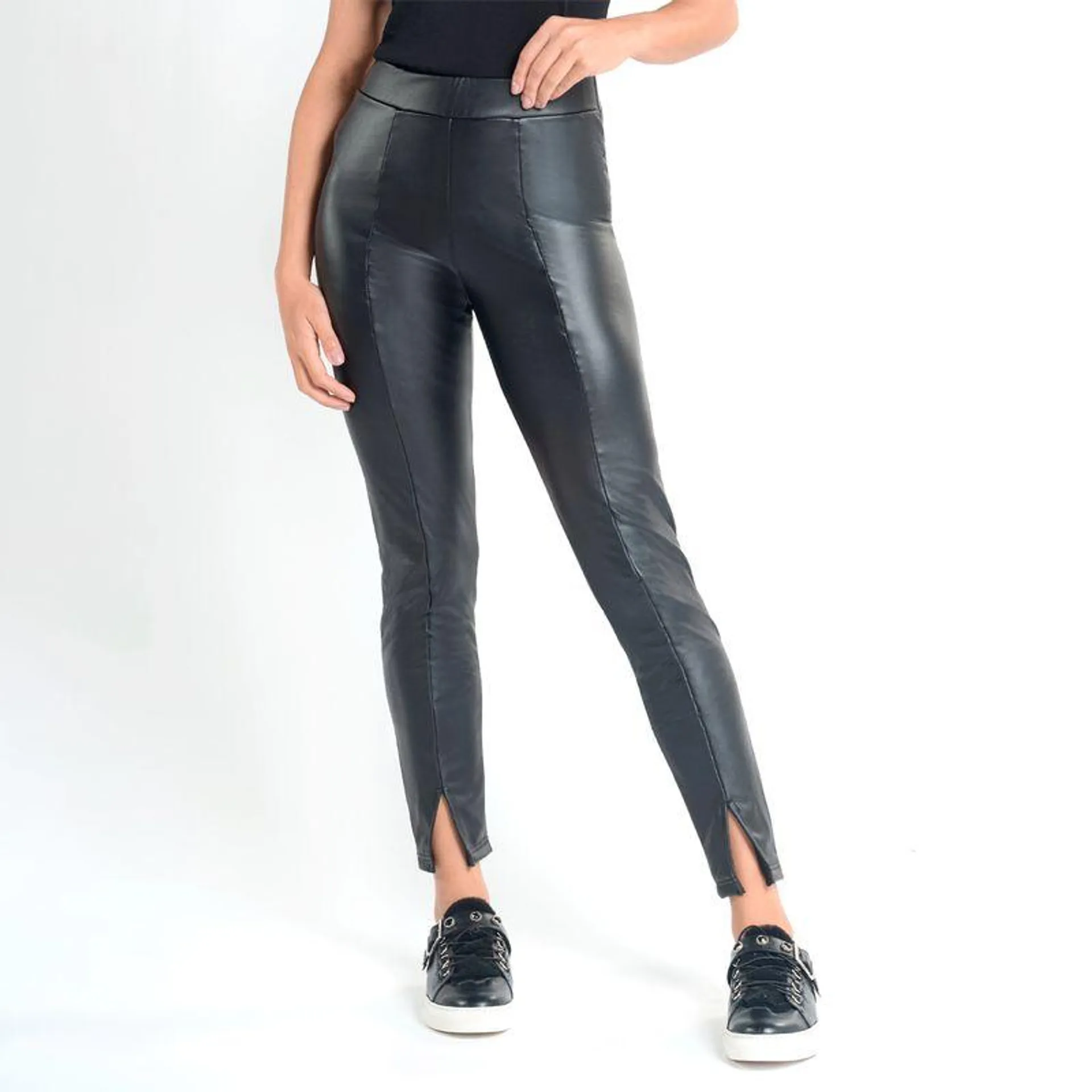 Legging Efecto Cuero Con Aberturas