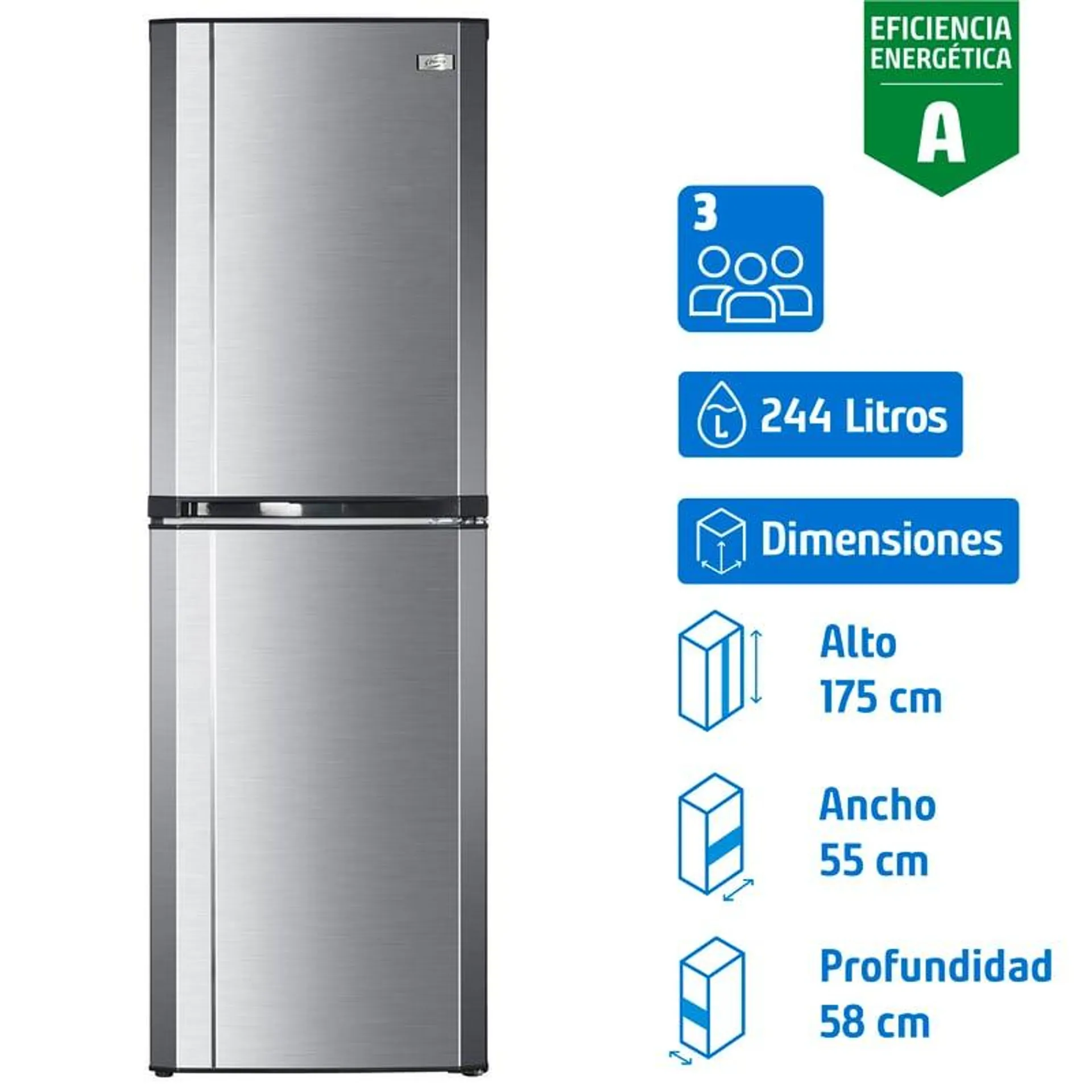 Refrigerador Bottom Freezer Frío Directo 244 Litros Inox 3100 Plus