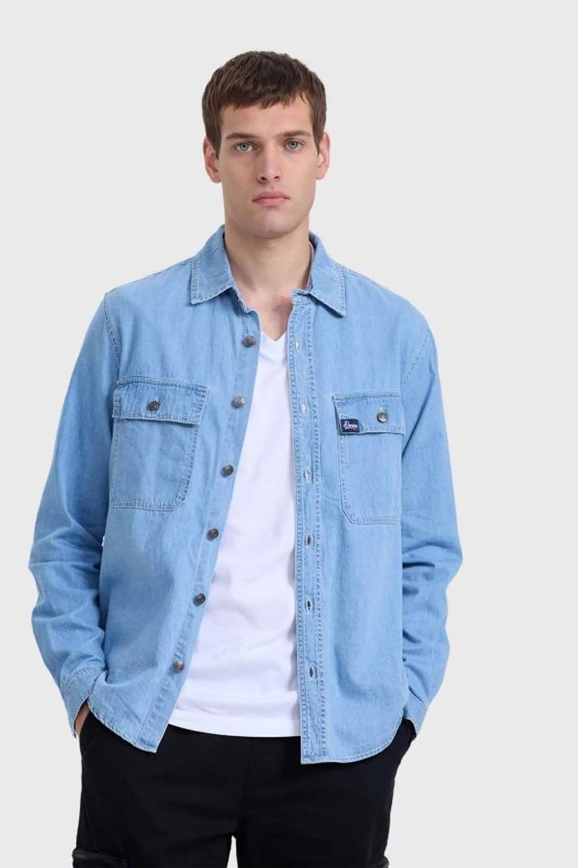 Camisa hombre overshirt denim azul claro