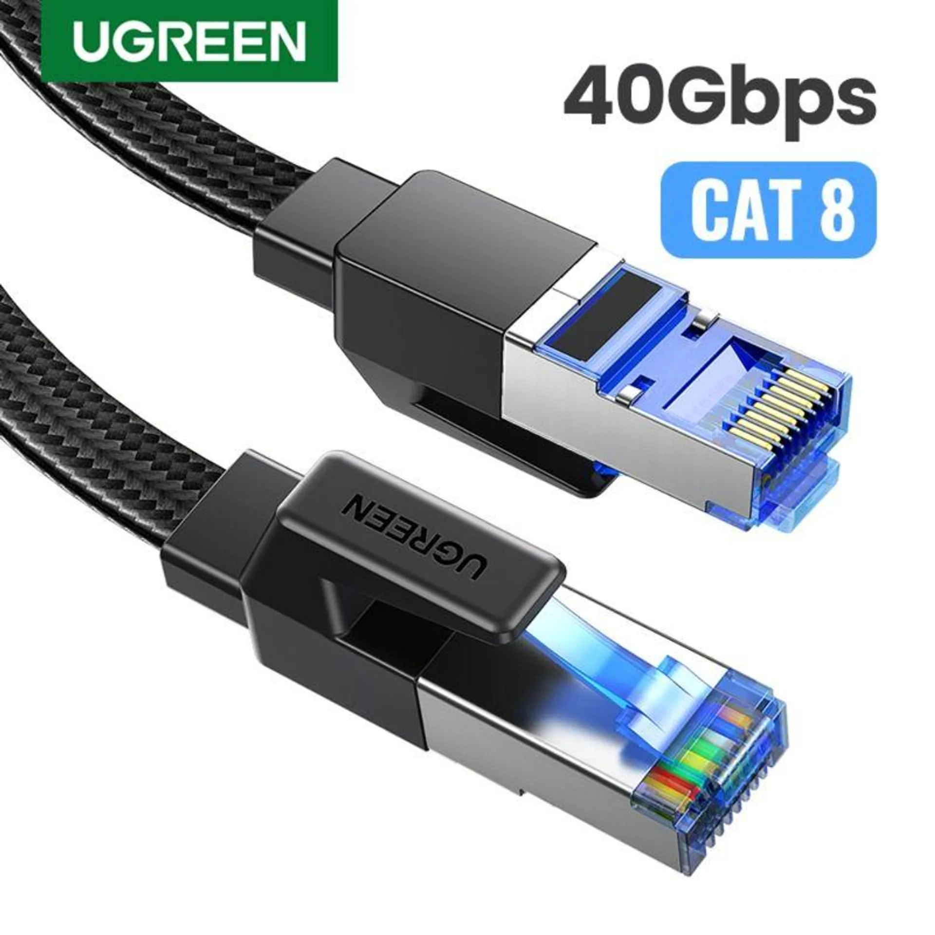 UGREEN CABLE DE RED 10M CAT8 F/FTP (40GBPS) TRENZADO NEGRO NW153