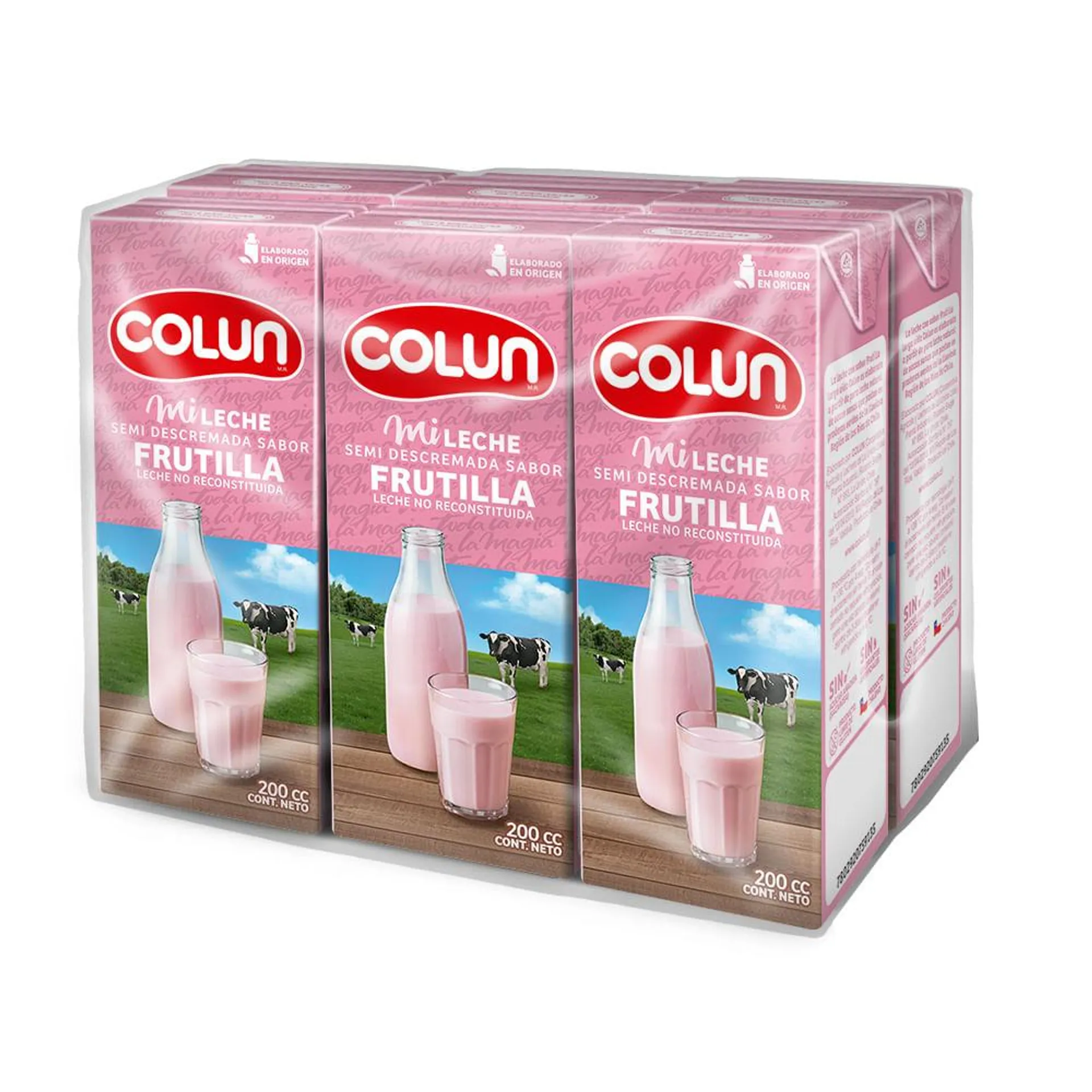 Pack 6 un. Leche Colun Semidescremada Frutilla 200 cc