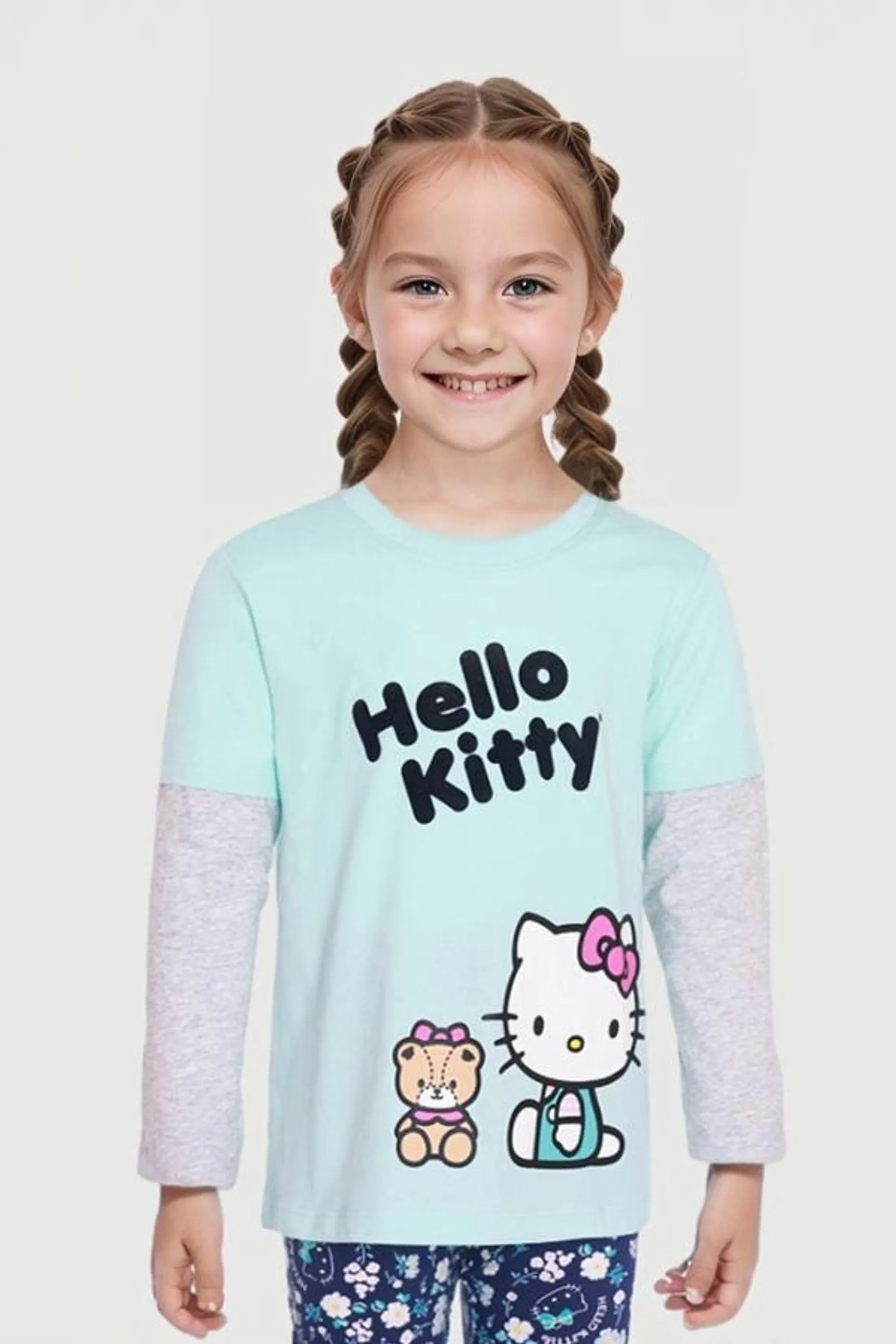 Polera niÑa hello kitty celeste