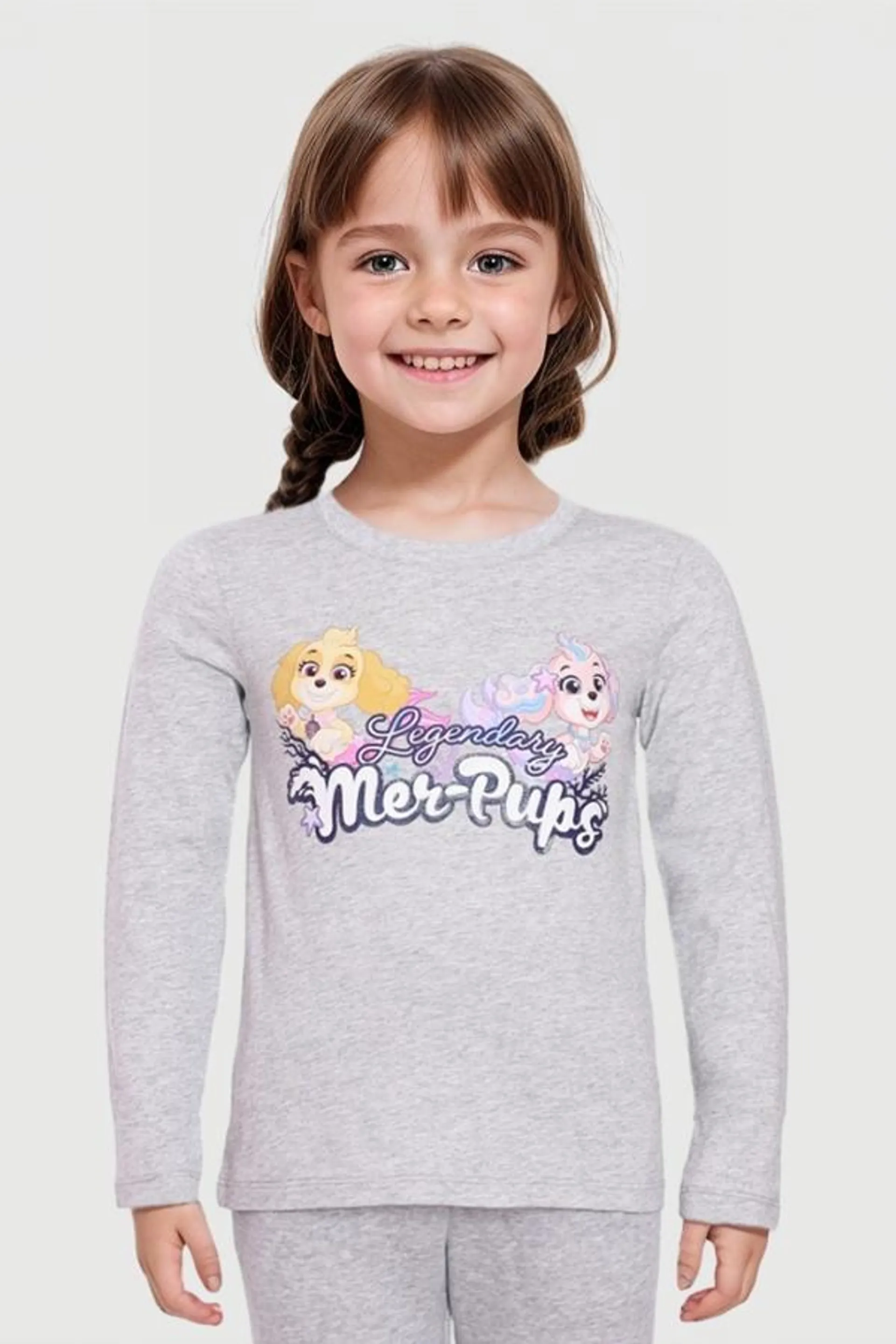 Polera niÑa print paw patrol gris melange